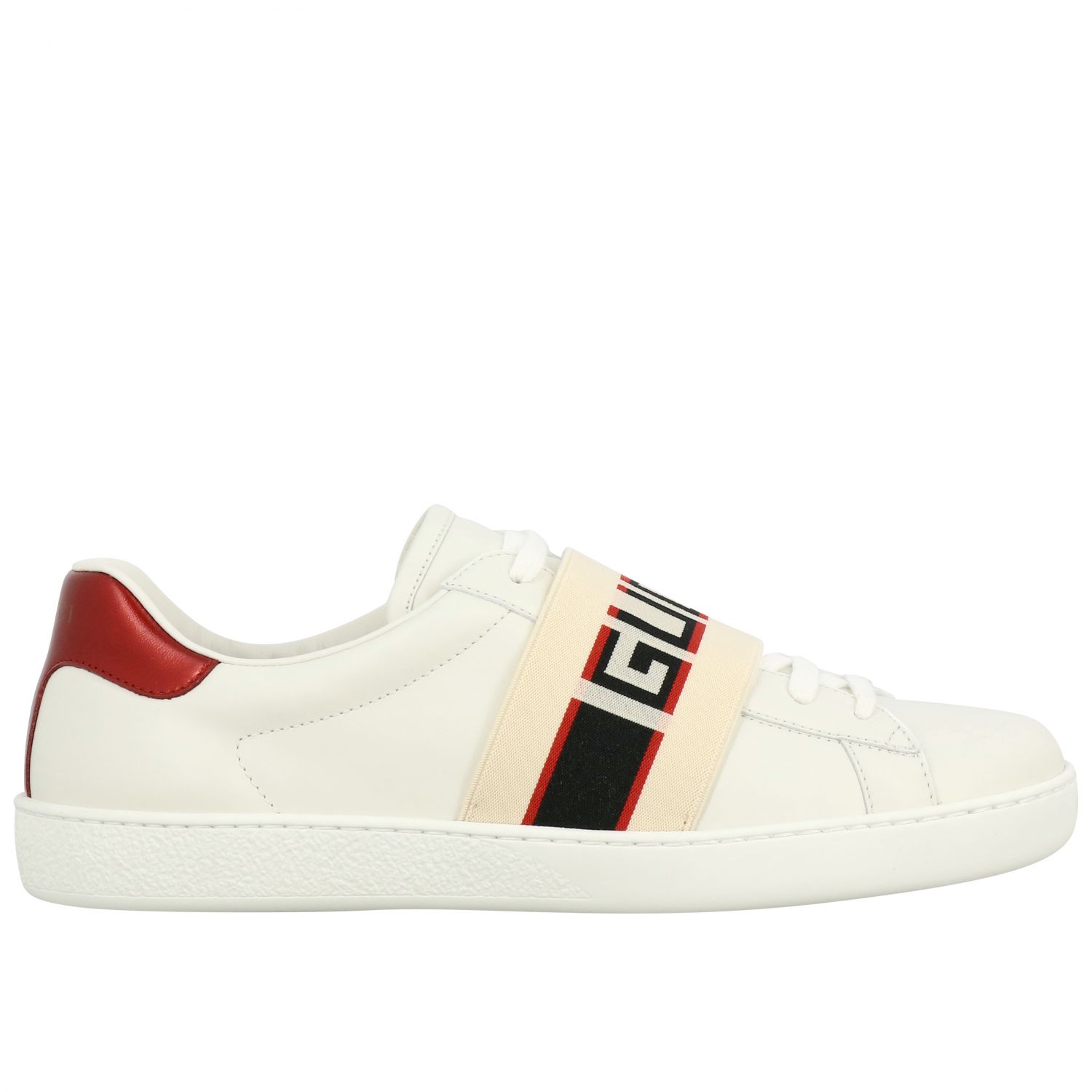 GUCCI: New Ace zapatillas de cuero banda elástica, | Gucci 523469 0FIV0 en línea GIGLIO.COM