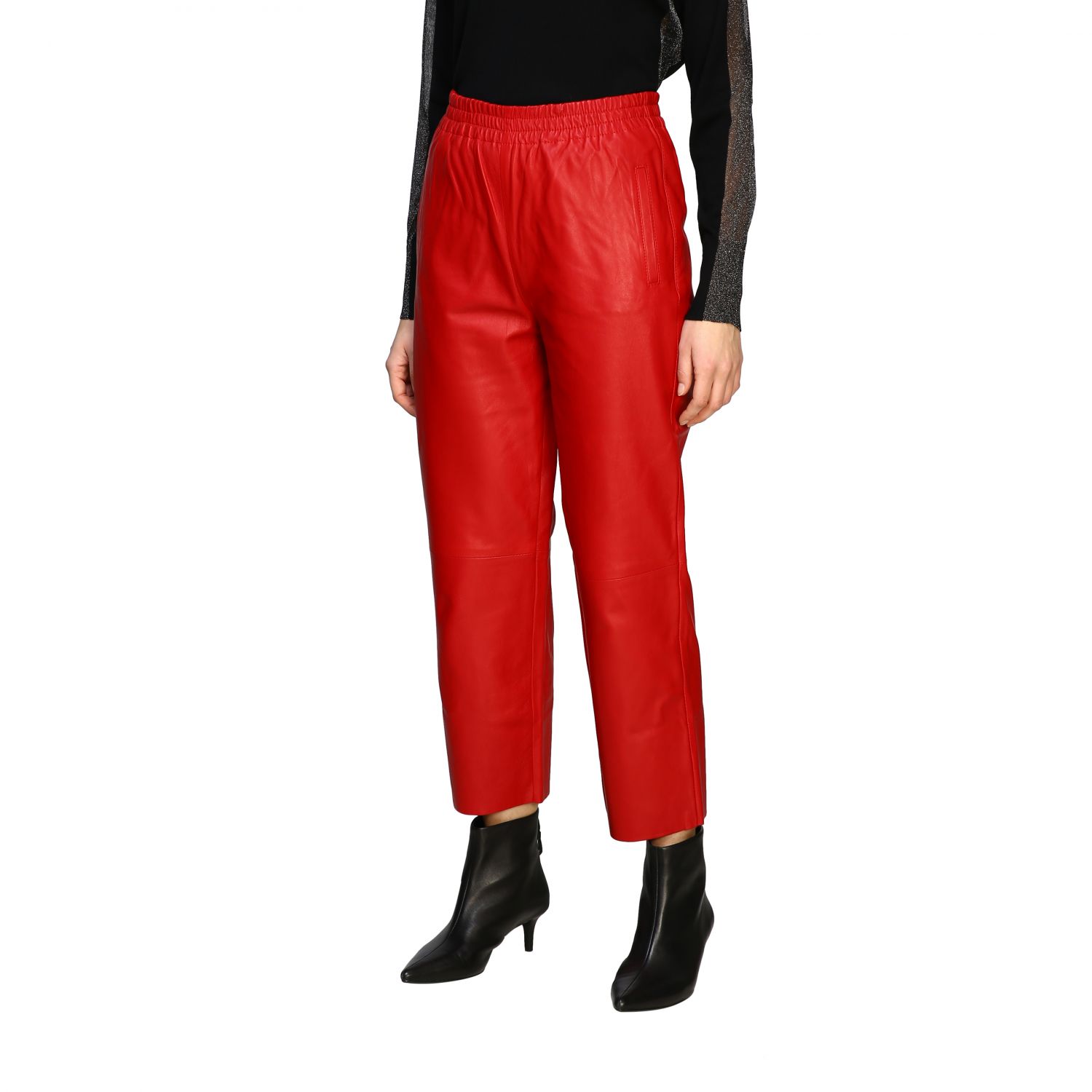PINKO: Pantalone Toast con effetto pelle - Rosso | Pantalone Pinko  1G14P2-Y638 TOAST GIGLIO.COM