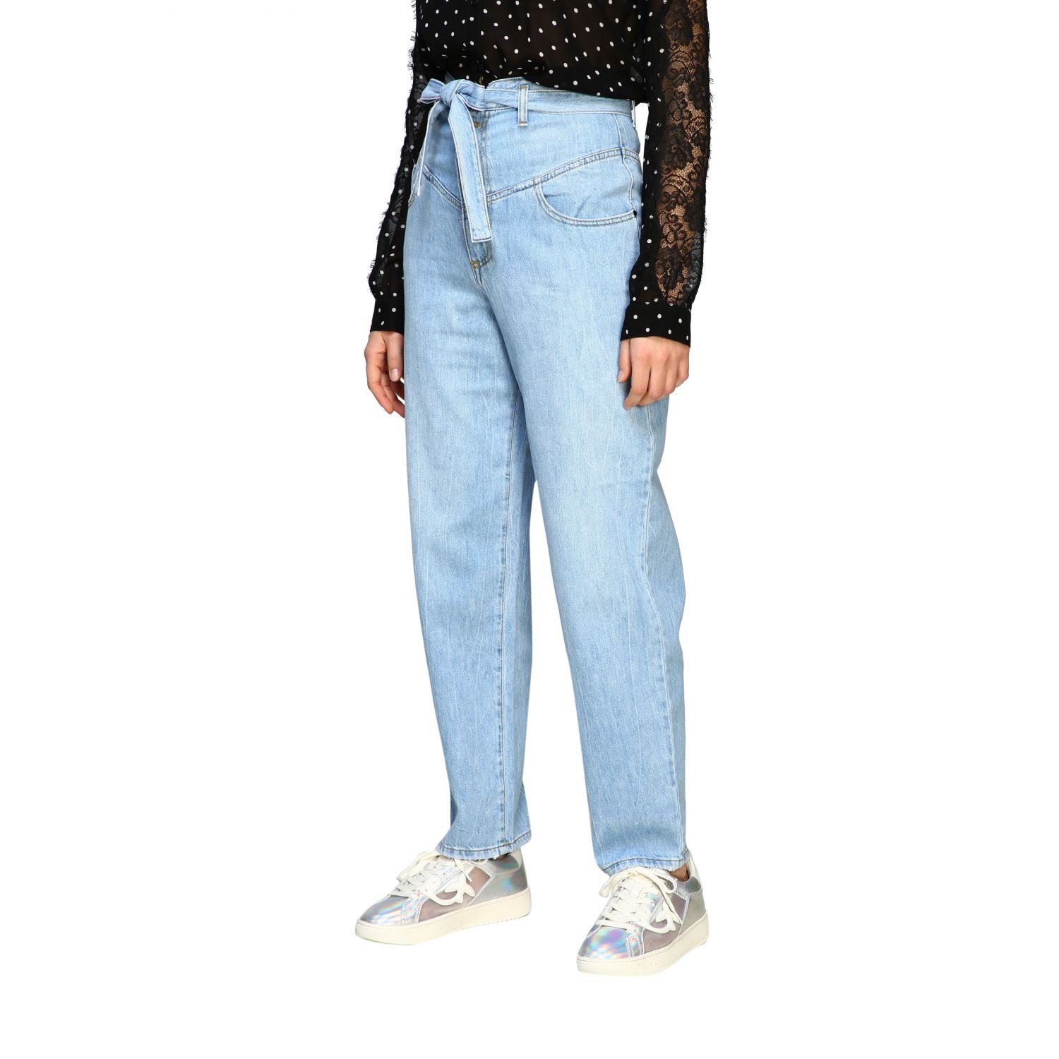 Jeans Pinko: Jeans Carol 5 Pinko à taille haute avec ceinture délavé 4
