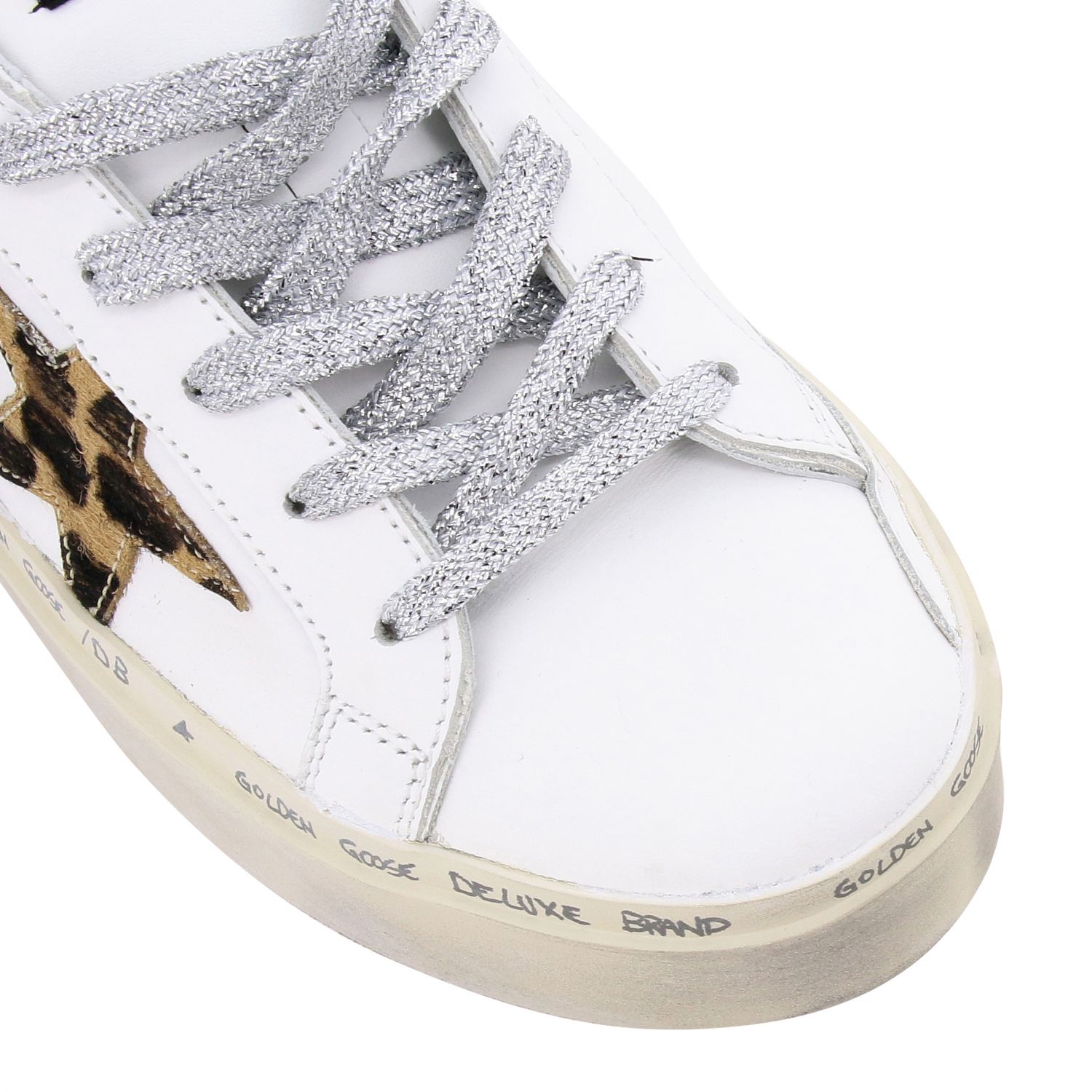 GOLDEN GOOSE: Hi star leather sneakers with star | Sneakers Golden ...