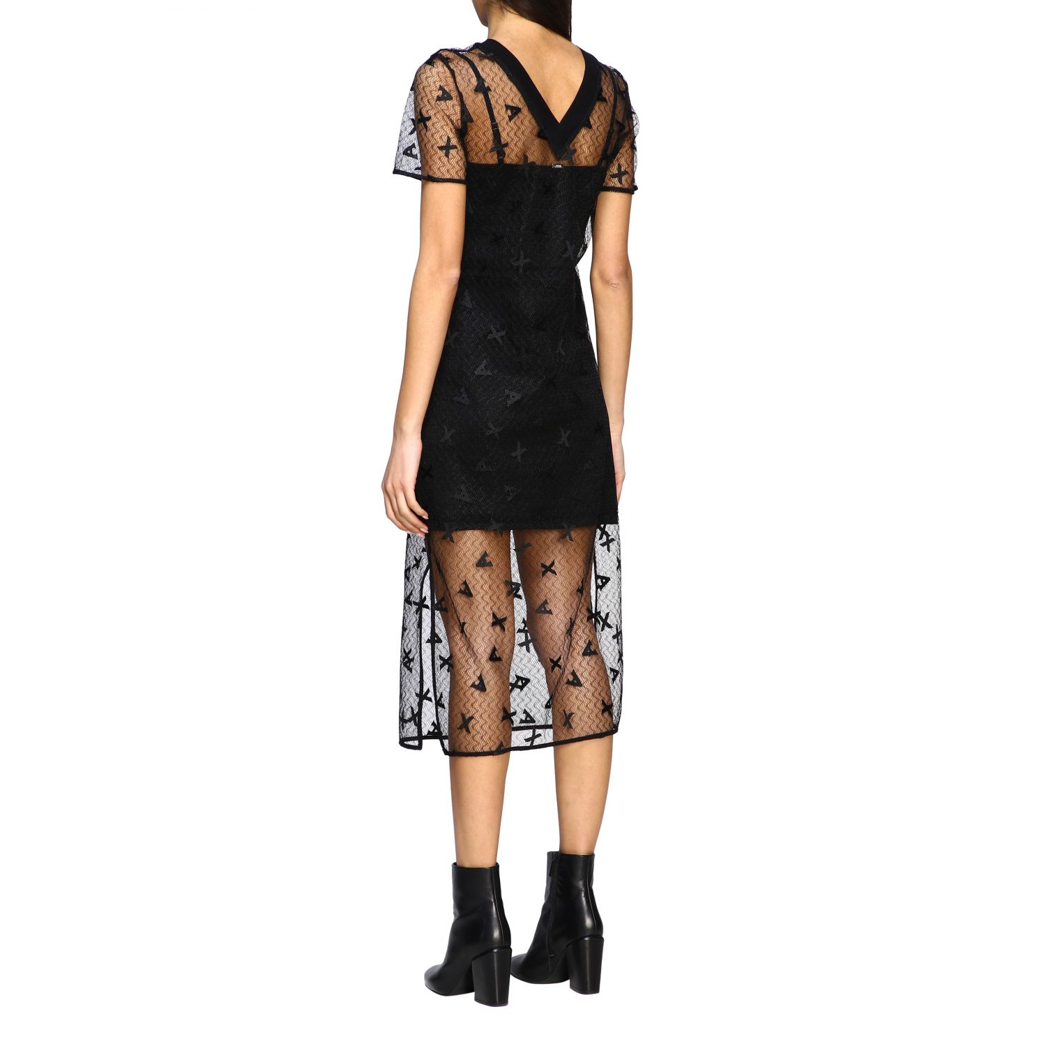 Armani Exchange dress in branded tulle 