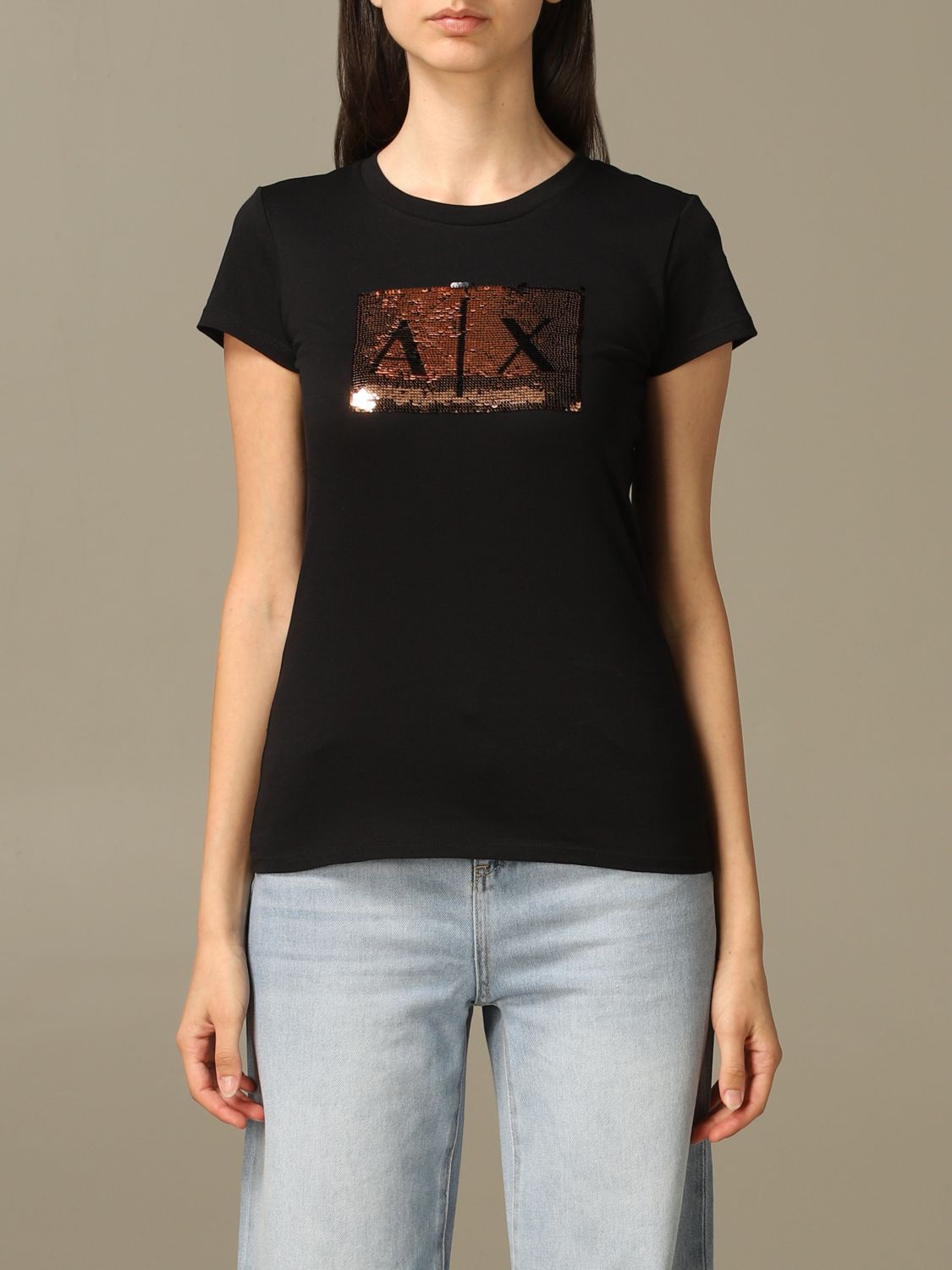 Armani Exchange Outlet: T-shirt with writable sequin logo - Black | Armani  Exchange t-shirt 8NYTDL YJ73Z online on 