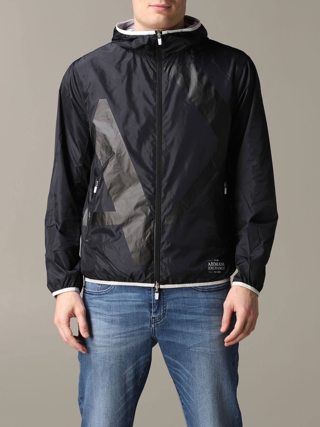 ARMANI EXCHANGE: reversible nylon jacket with logo - Navy | Armani Exchange  jacket 3HZB21 ZNEBZ online on 