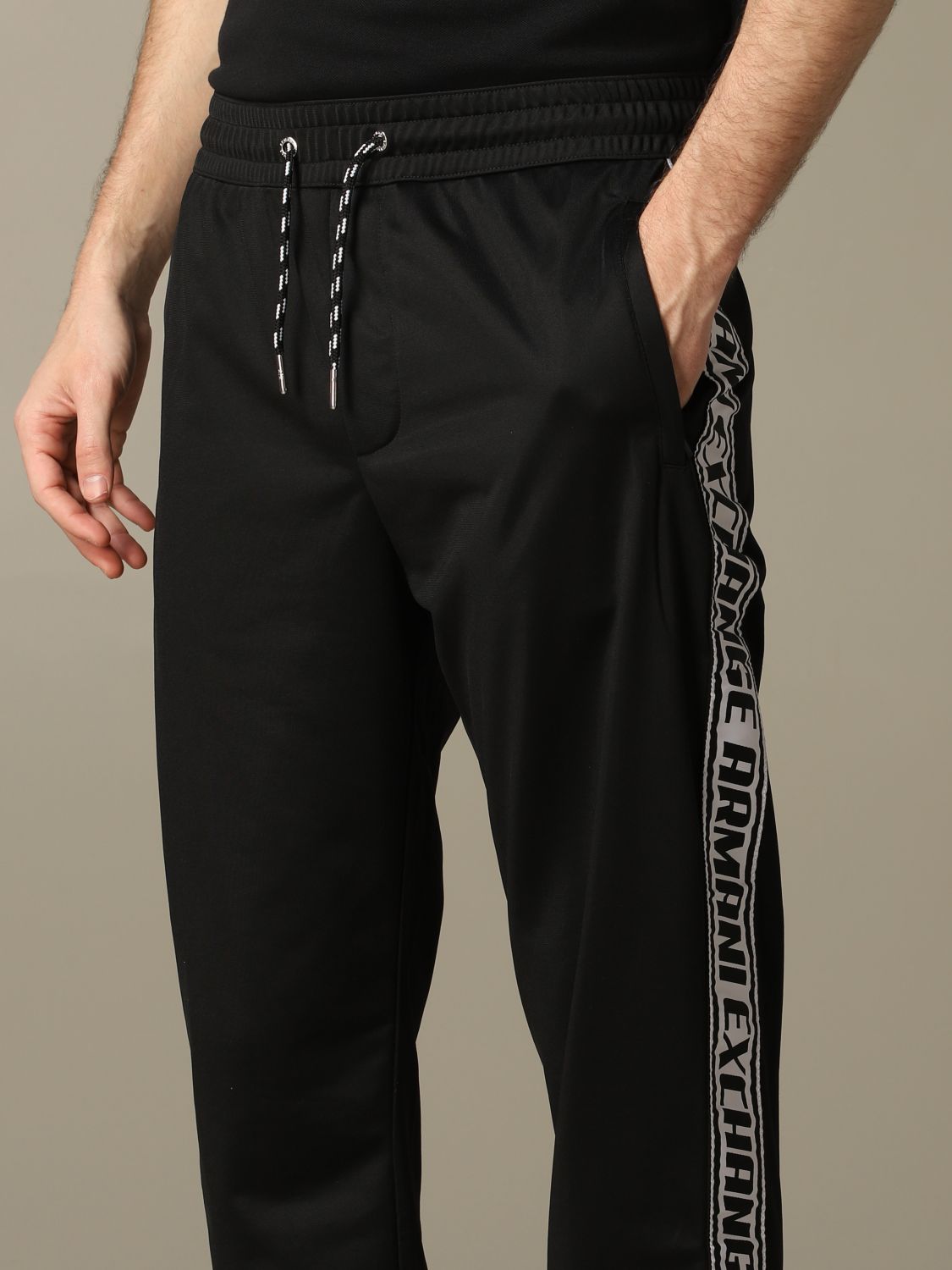 Armani Exchange Outlet: jogging trousers in acetate with logoed bands -  Black | Armani Exchange pants 3HZPFM Z8M8Z online on 