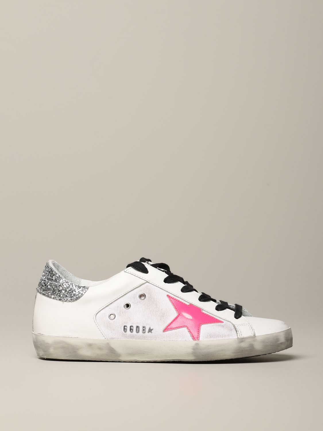 GOLDEN GOOSE: Superstar sneakers in used leather and canvas - White ...