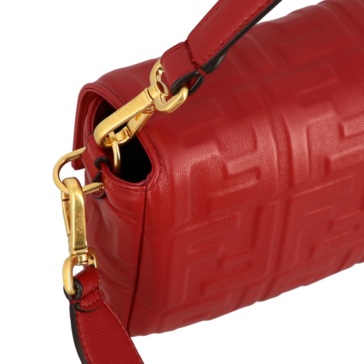 FENDI: Baguette bag in leather with embossed logo | Crossbody Bags Fendi Women Red | Crossbody 