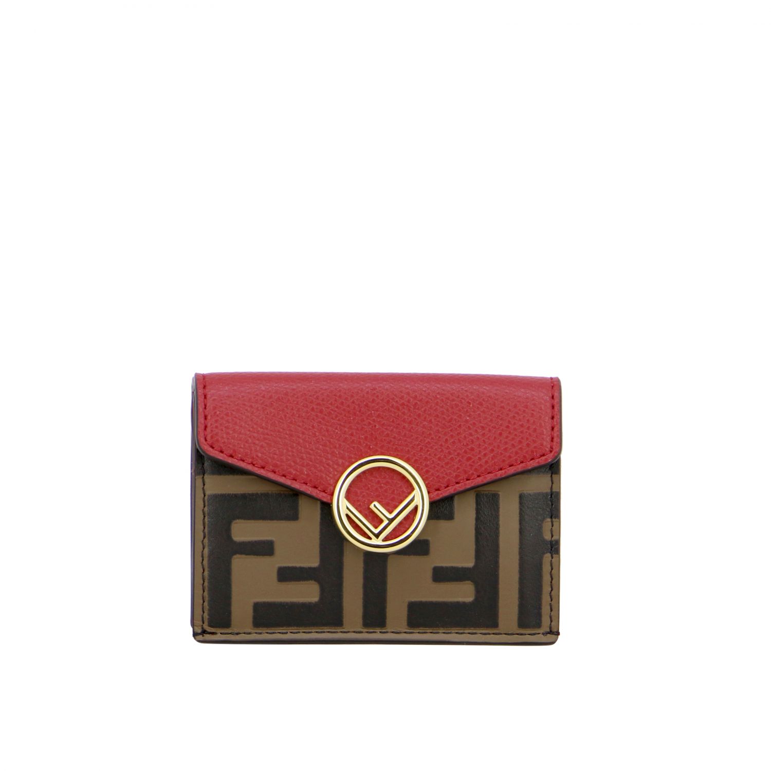 FENDI: continental wallet in leather with embossed FF monogram - Red ...