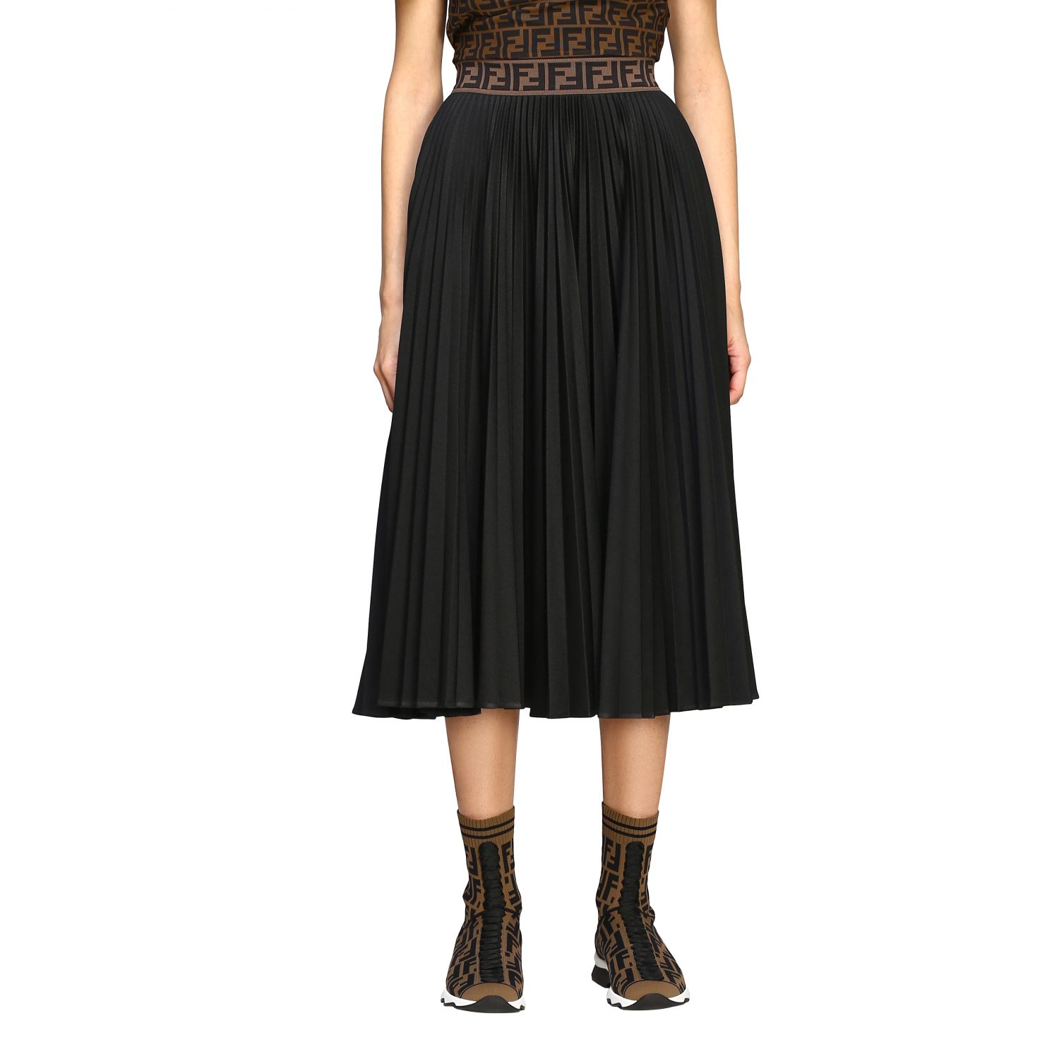 FENDI: skirt with FF waistline - Black | Fendi skirt FQ7135 A5WC online ...