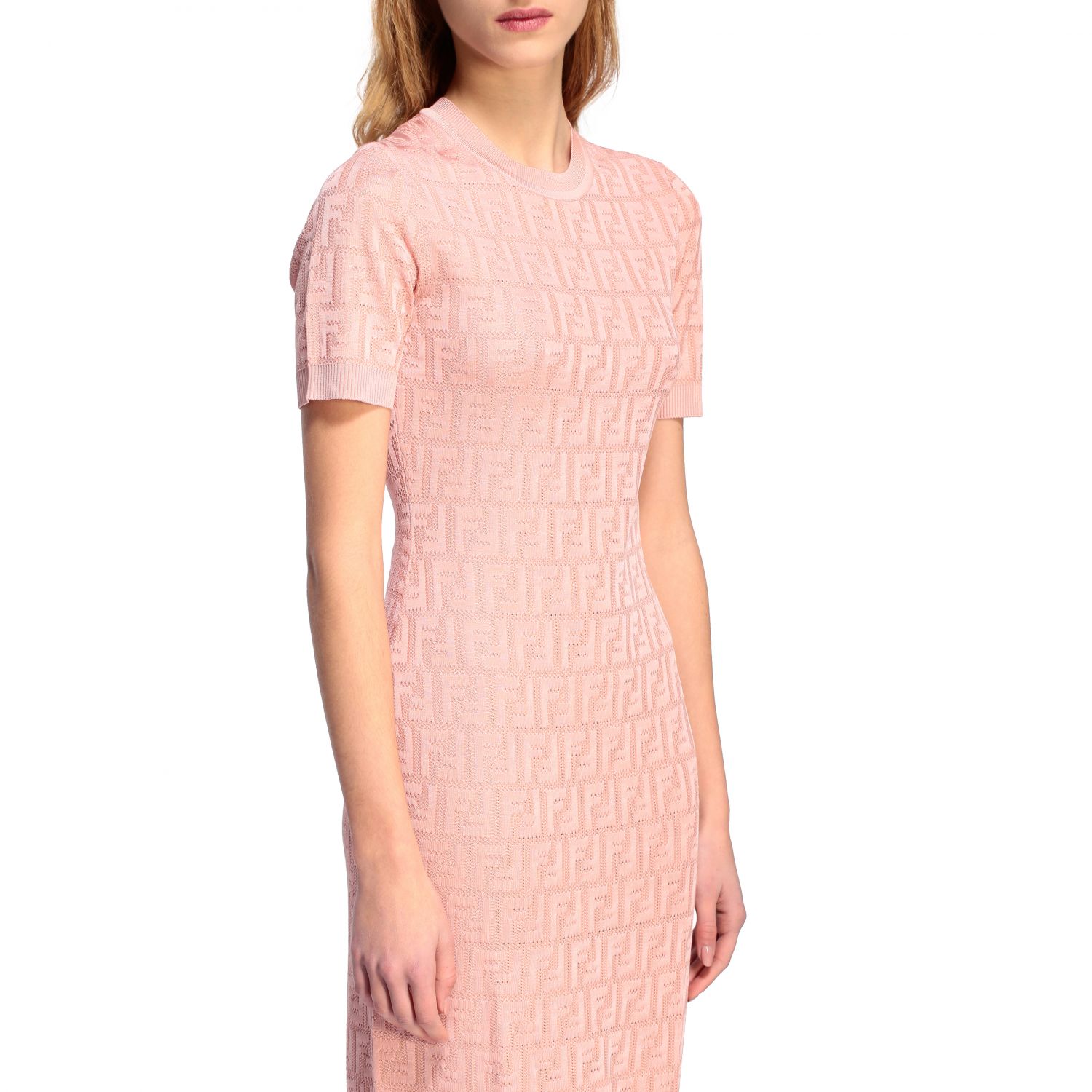 FENDI: sheath dress with all over FF monogram | Dress Fendi Women Pink