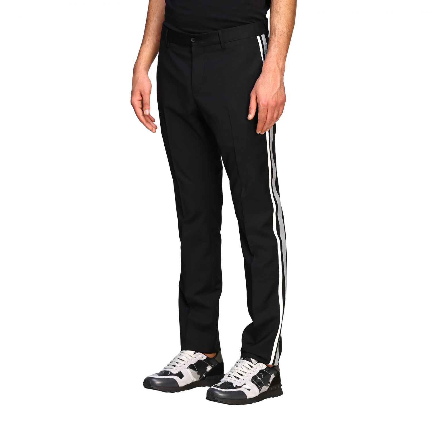 Pants Valentino: Valentino slim trousers with striped bands black 4