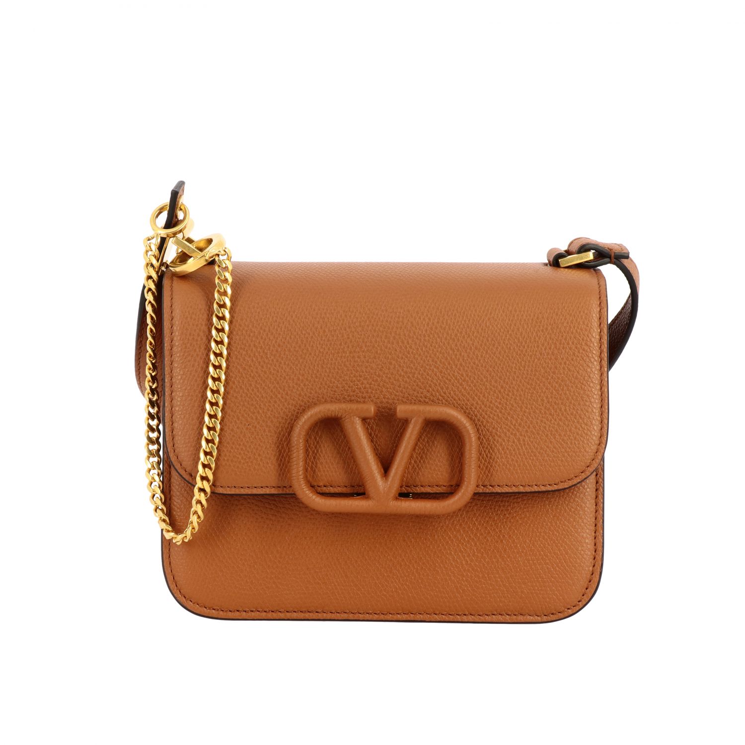VALENTINO GARAVANI: V sling bag in grained leather - Camel  Valentino  Garavani mini bag TW2B0F01 RQR online at