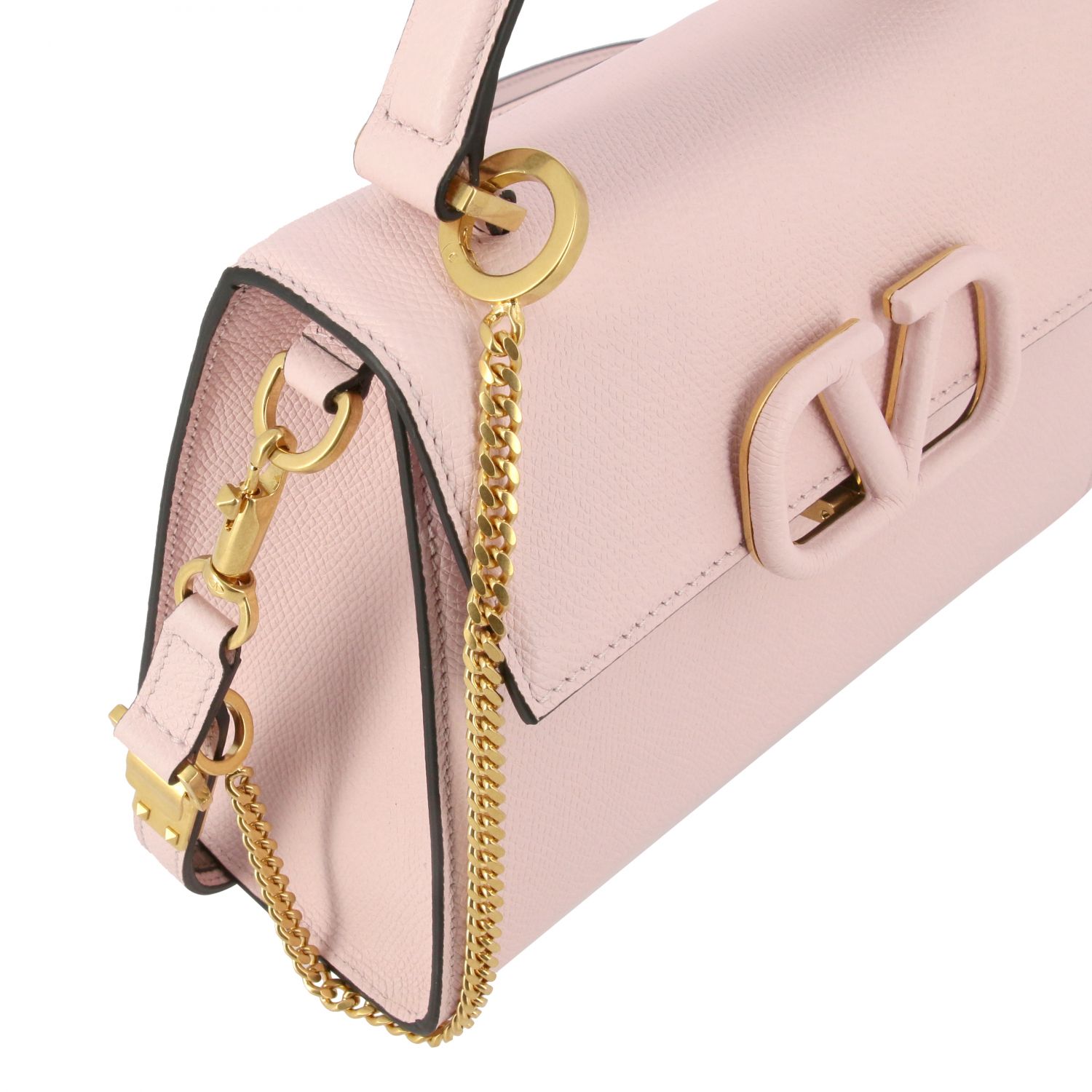 Valentino GHW Vsling Grainy Bag 2way Shoulder Bag Handbag Calfskin Leather  Pink