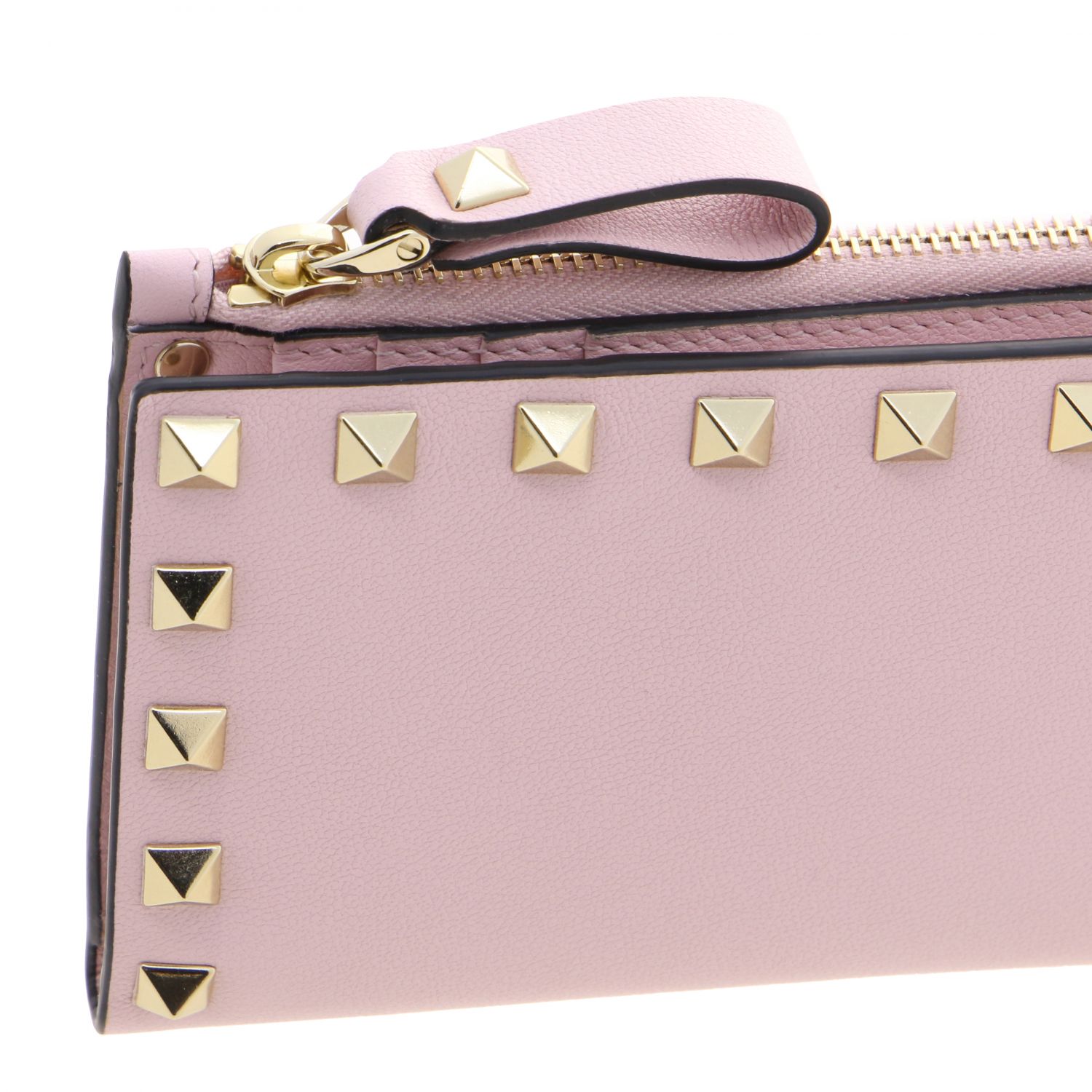 VALENTINO GARAVANI: Rockstud mini wallet in leather with studs - Pink ...