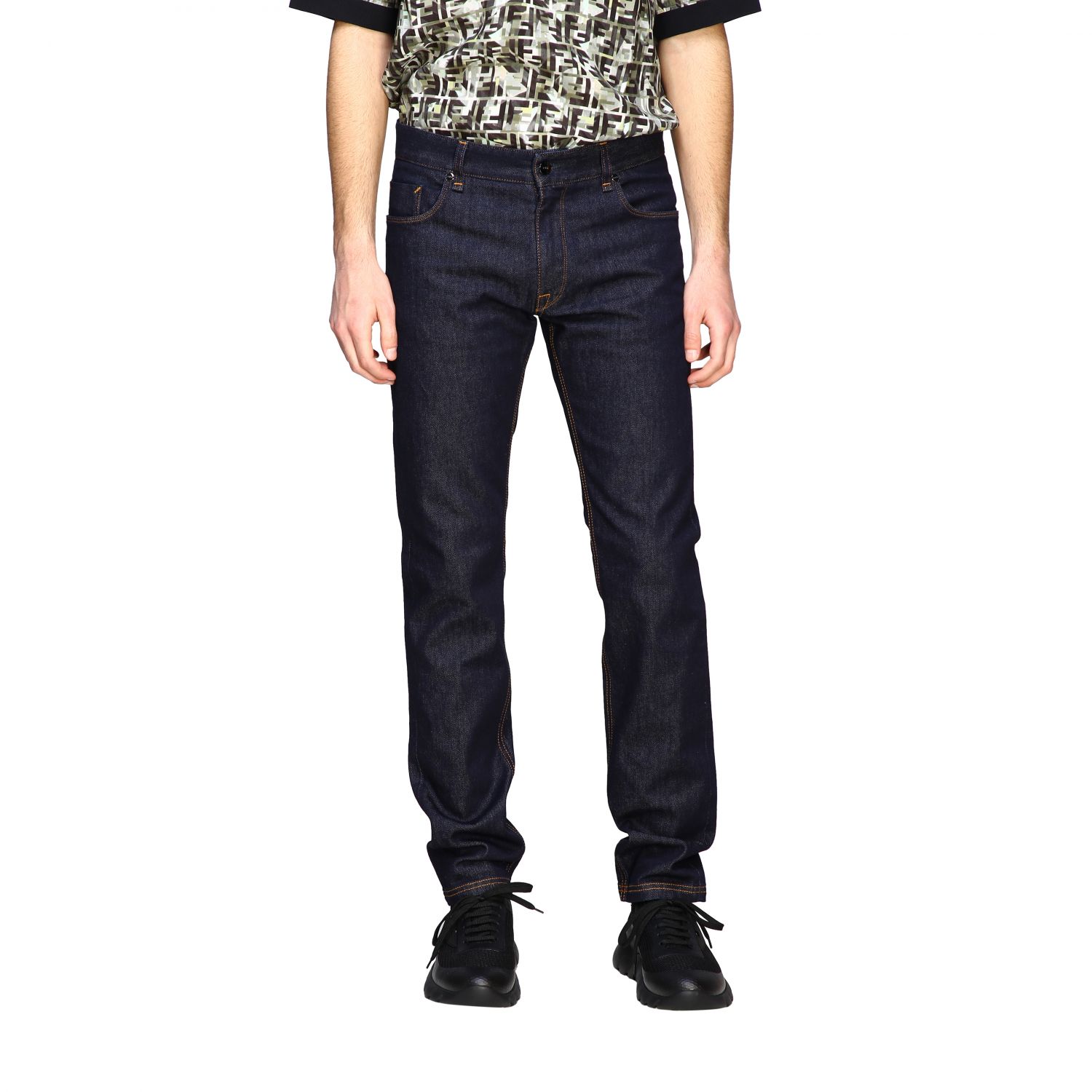 FENDI: denim jeans with all-over FF pocket | Jeans Fendi Men Blue