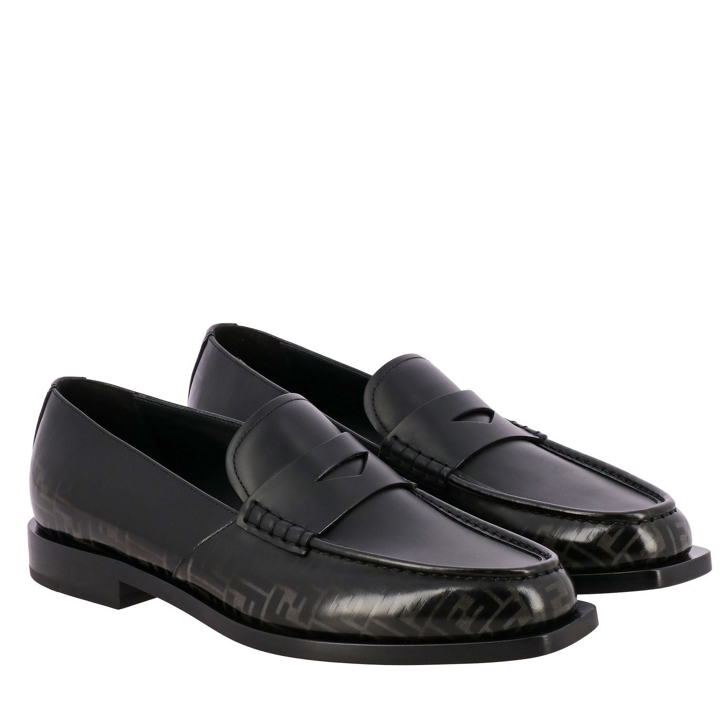 FENDI: leather loafer with FF logo 