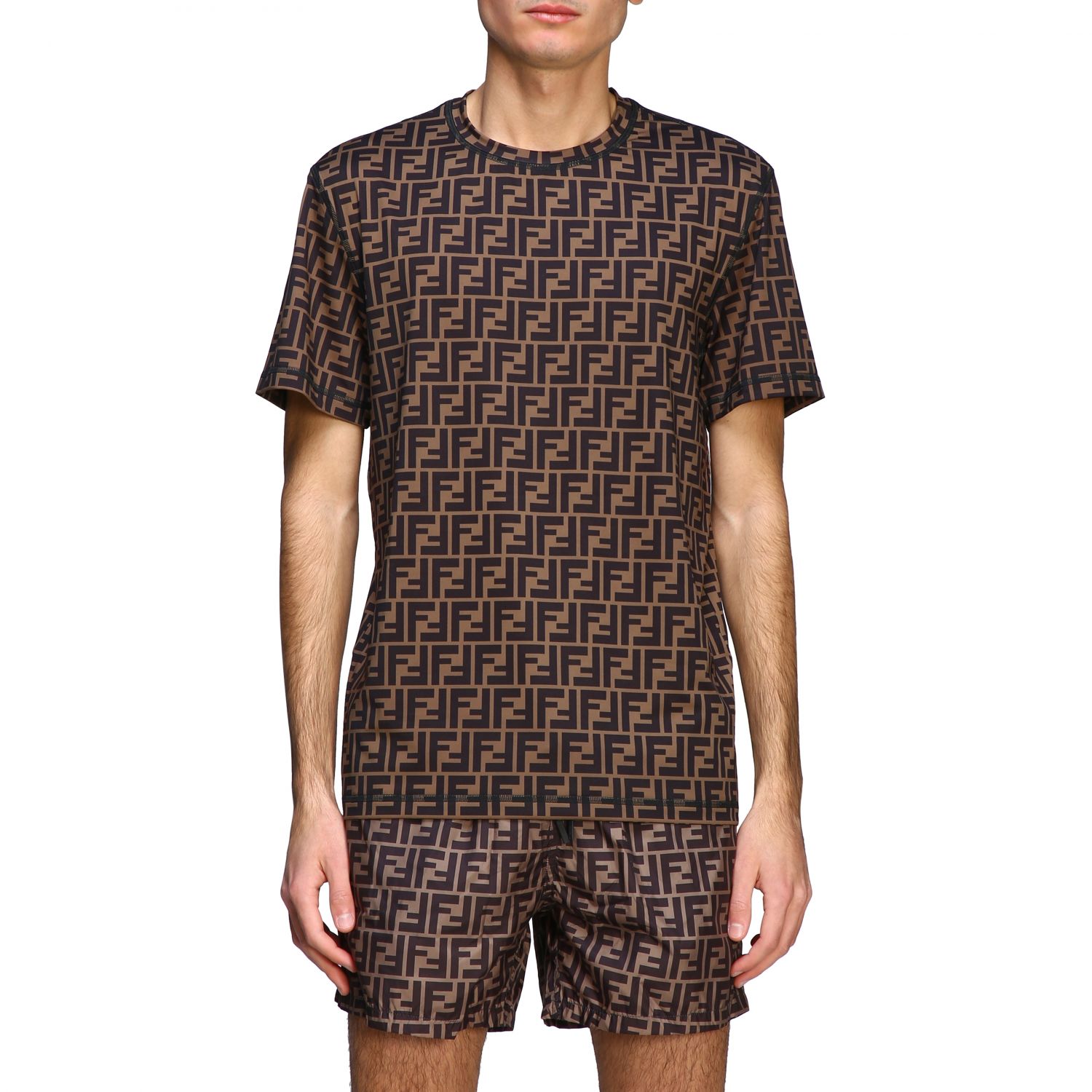 FENDI: short-sleeved T-shirt with all-over FF monogram | T-Shirt Fendi