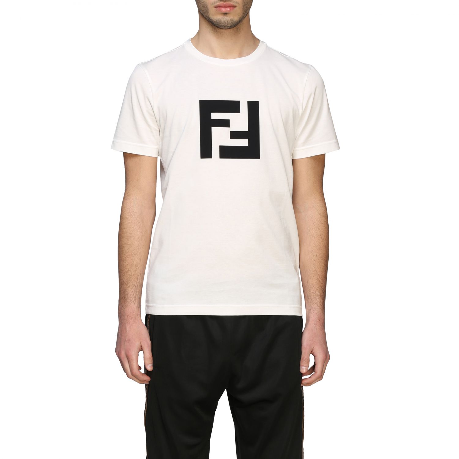 FENDI: crew-neck t-shirt with FF monogram - White | Fendi t-shirt ...