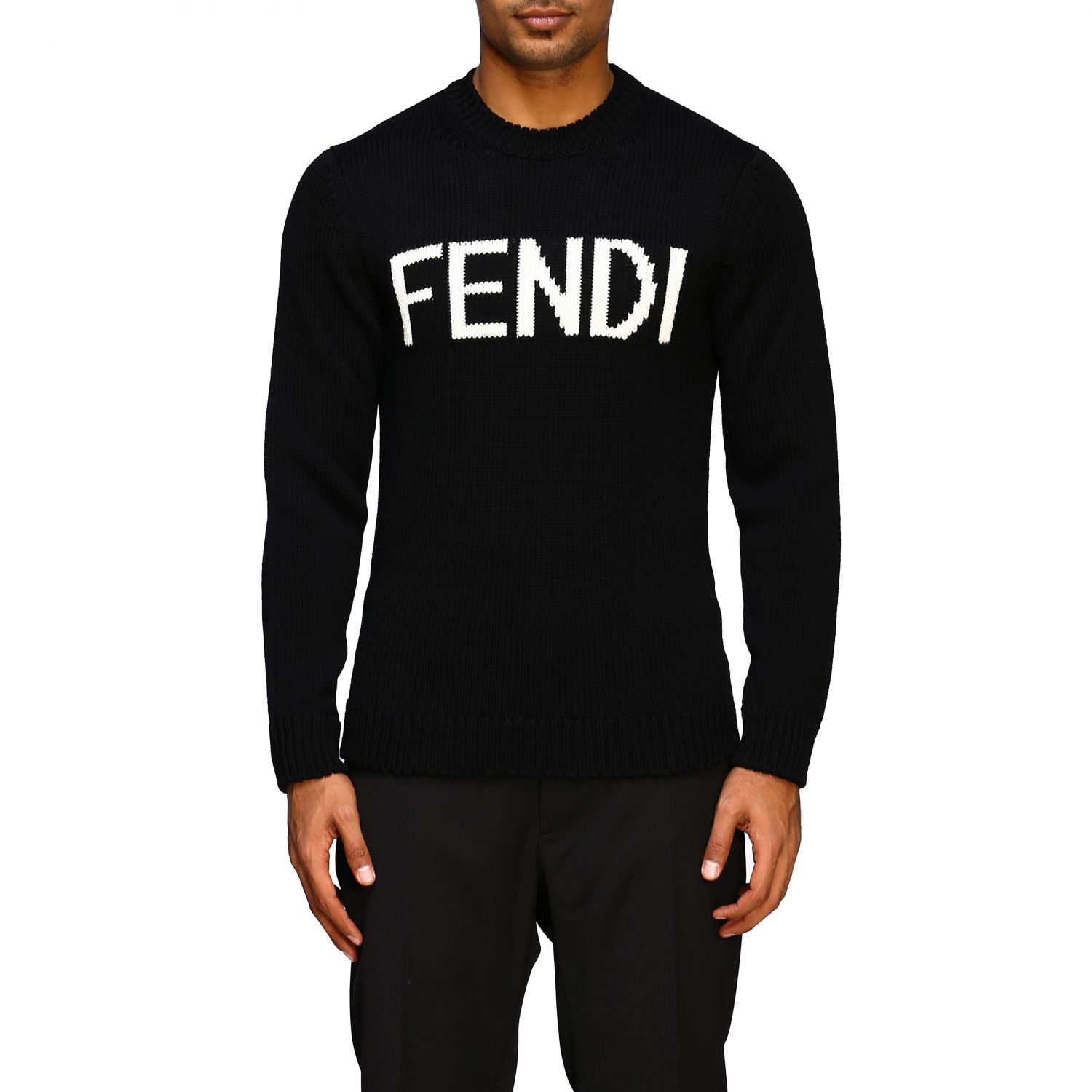FENDI: crew neckline sweater with logo - Black | Fendi sweater FZZ387 ...