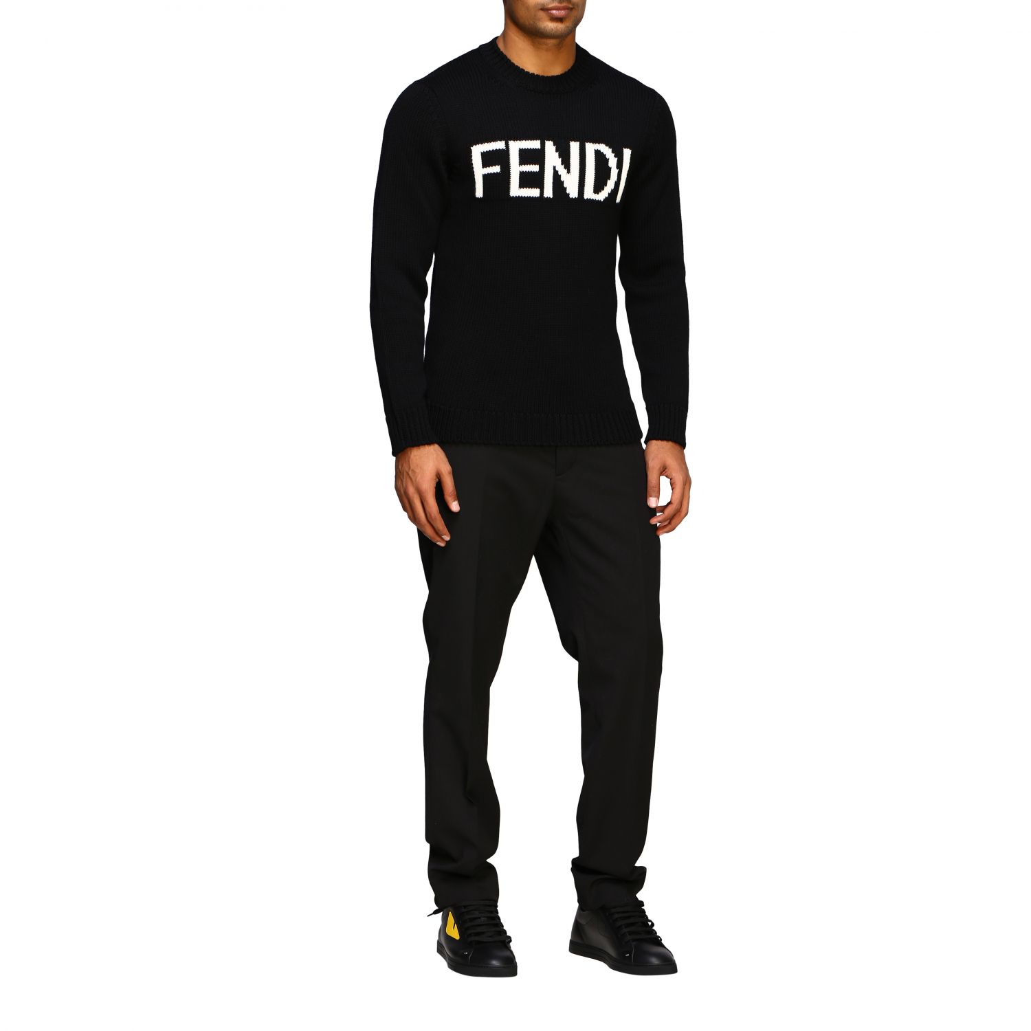 Fendi Crew Neckline Sweater With Logo Sweater Fendi Men Black