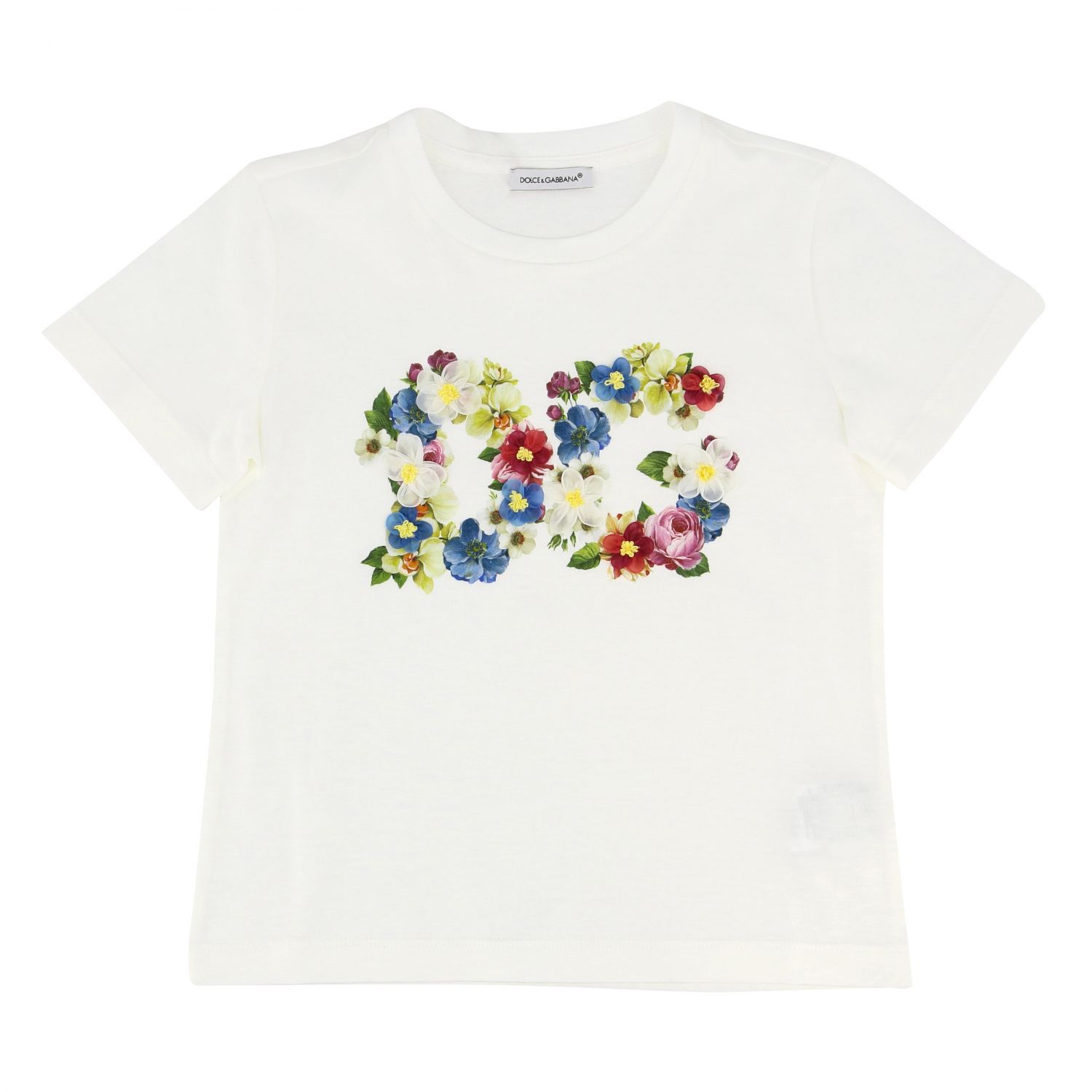 T-shirt Dolce & Gabbana: T-shirt Dolce & Gabbana con logo DG floreale bianco 1