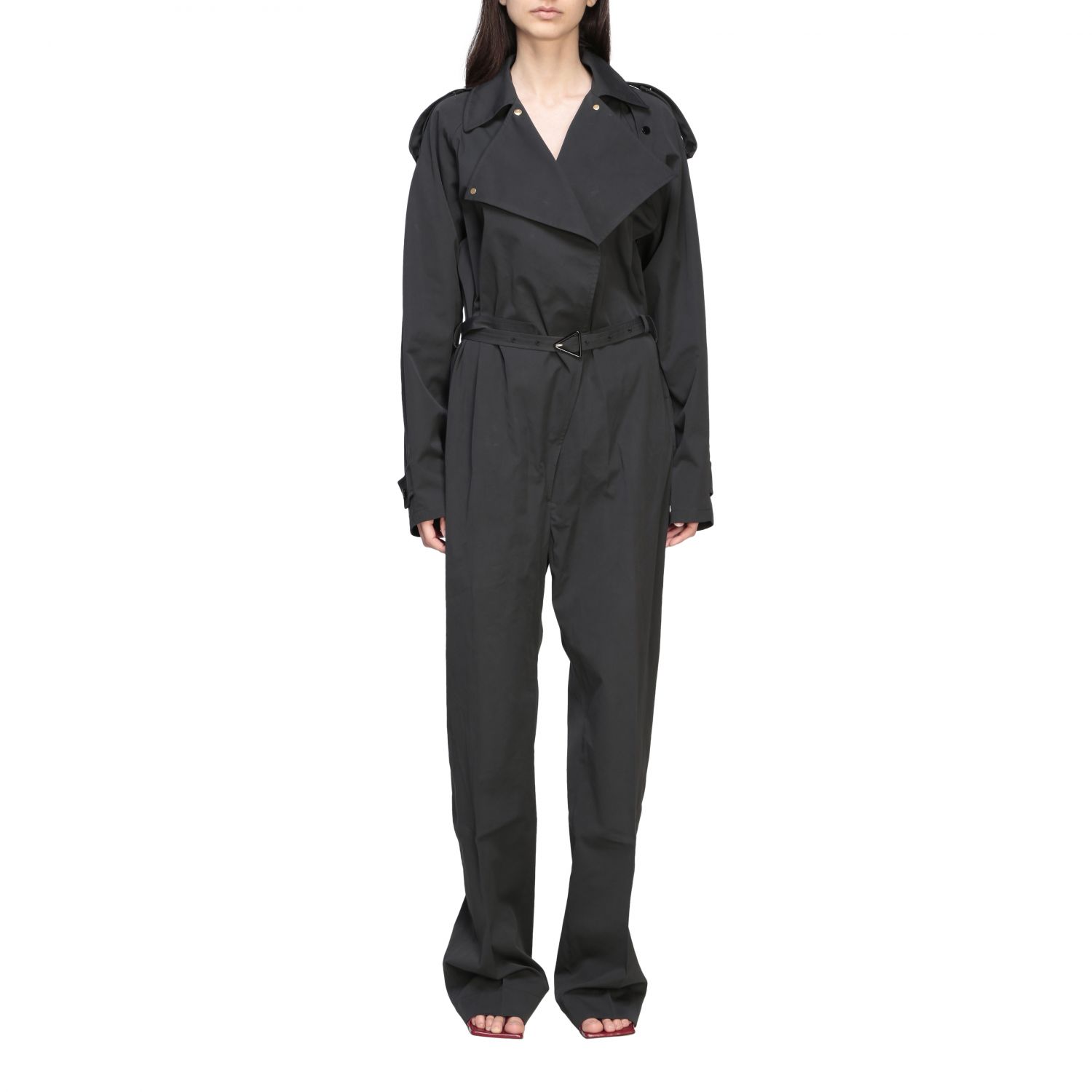 BOTTEGA VENETA: cotton trench-style jumpsuit - Black | Bottega