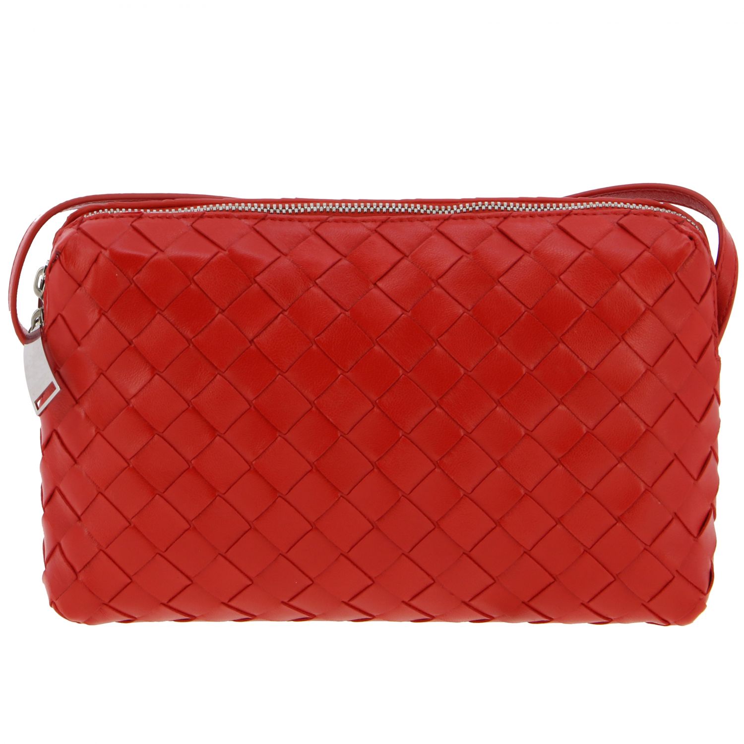 red woven leather bag