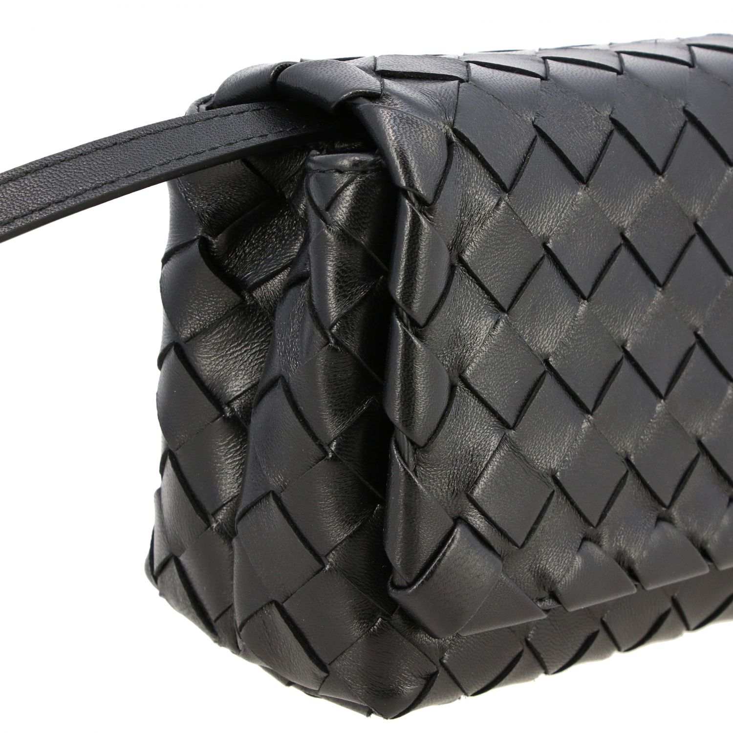 BOTTEGA VENETA: messenger bag in woven nappa leather - Black | Mini Bag ...