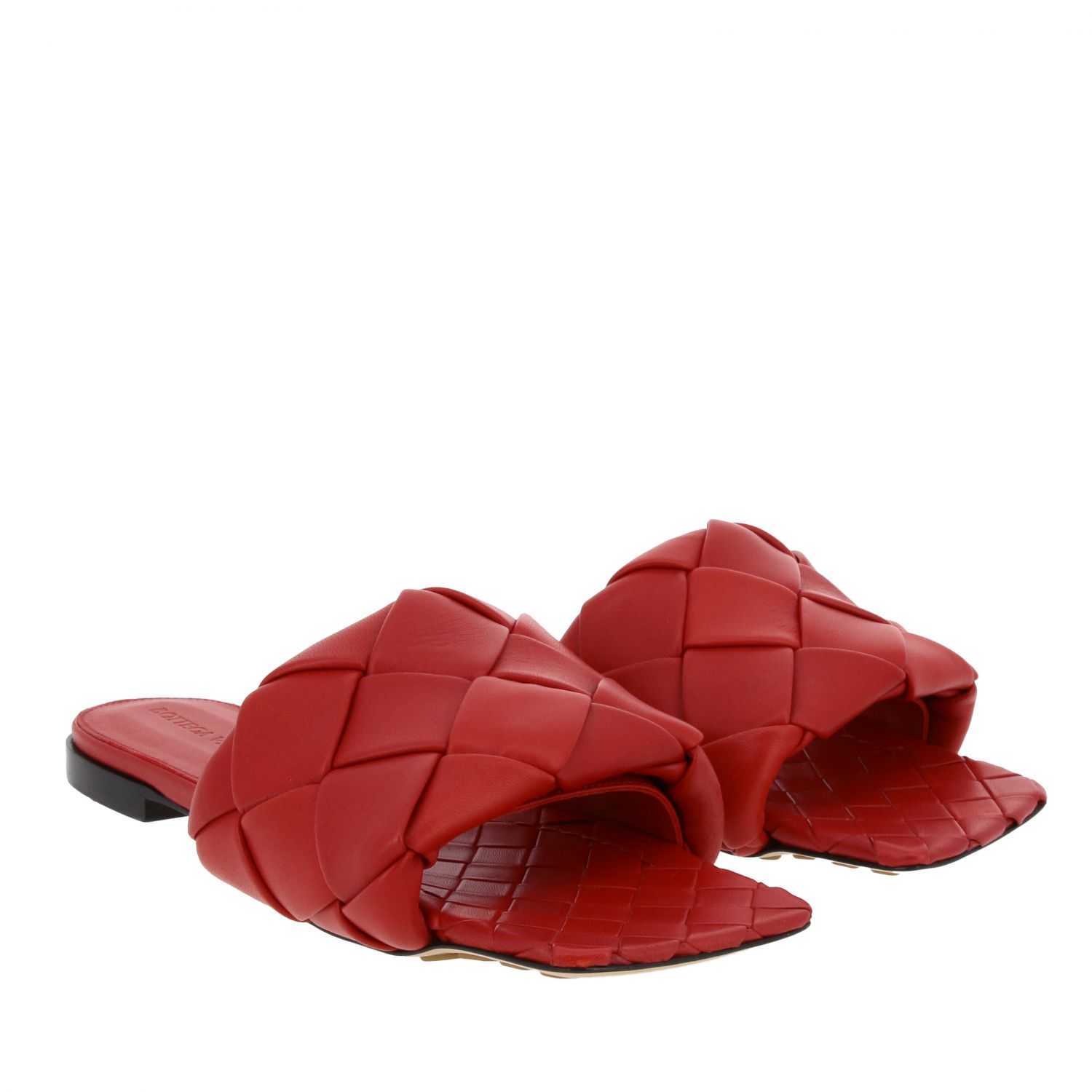 Flache Sandalen Bottega Veneta: Bottega Veneta Flat Sandale aus Leder mit Maxi Geflecht rot 2