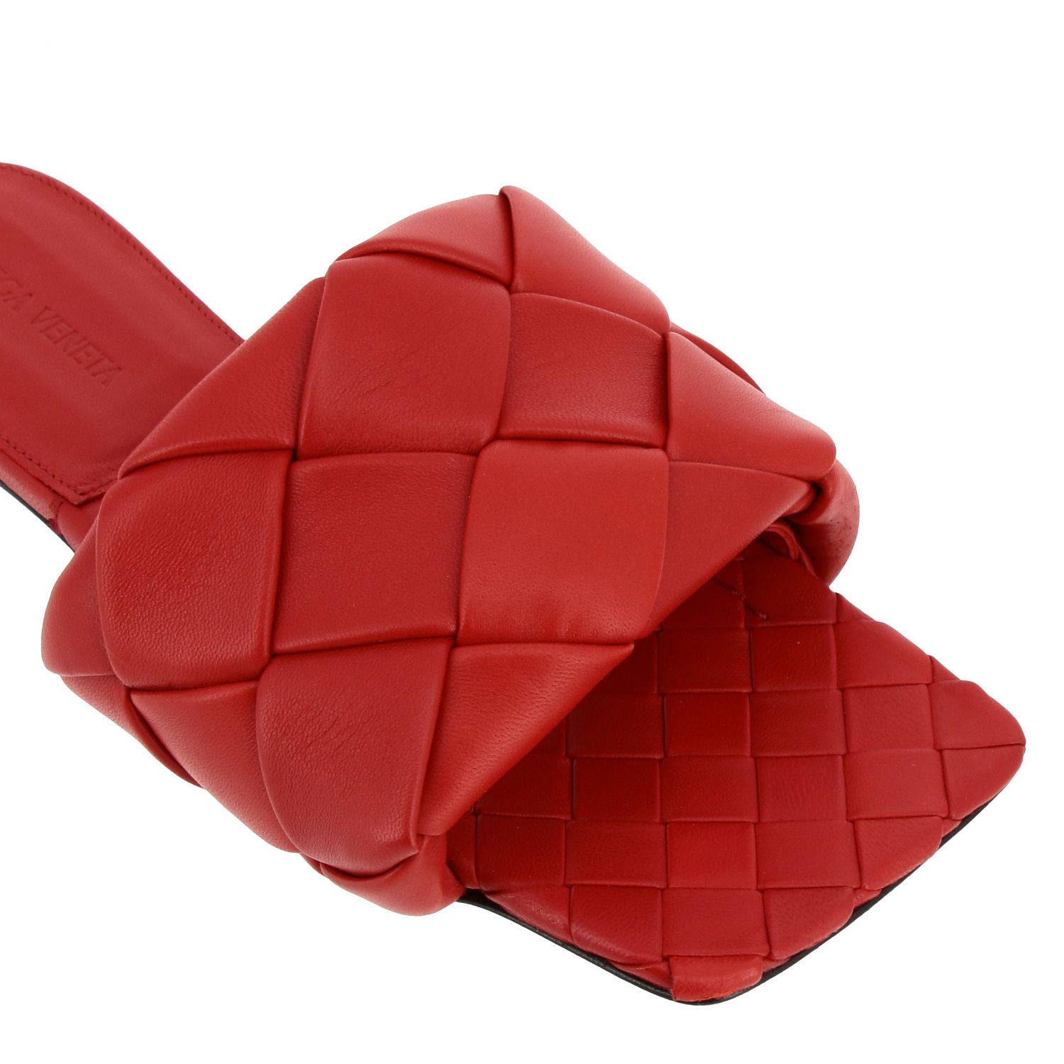 Flache Sandalen Bottega Veneta: Bottega Veneta Flat Sandale aus Leder mit Maxi Geflecht rot 4