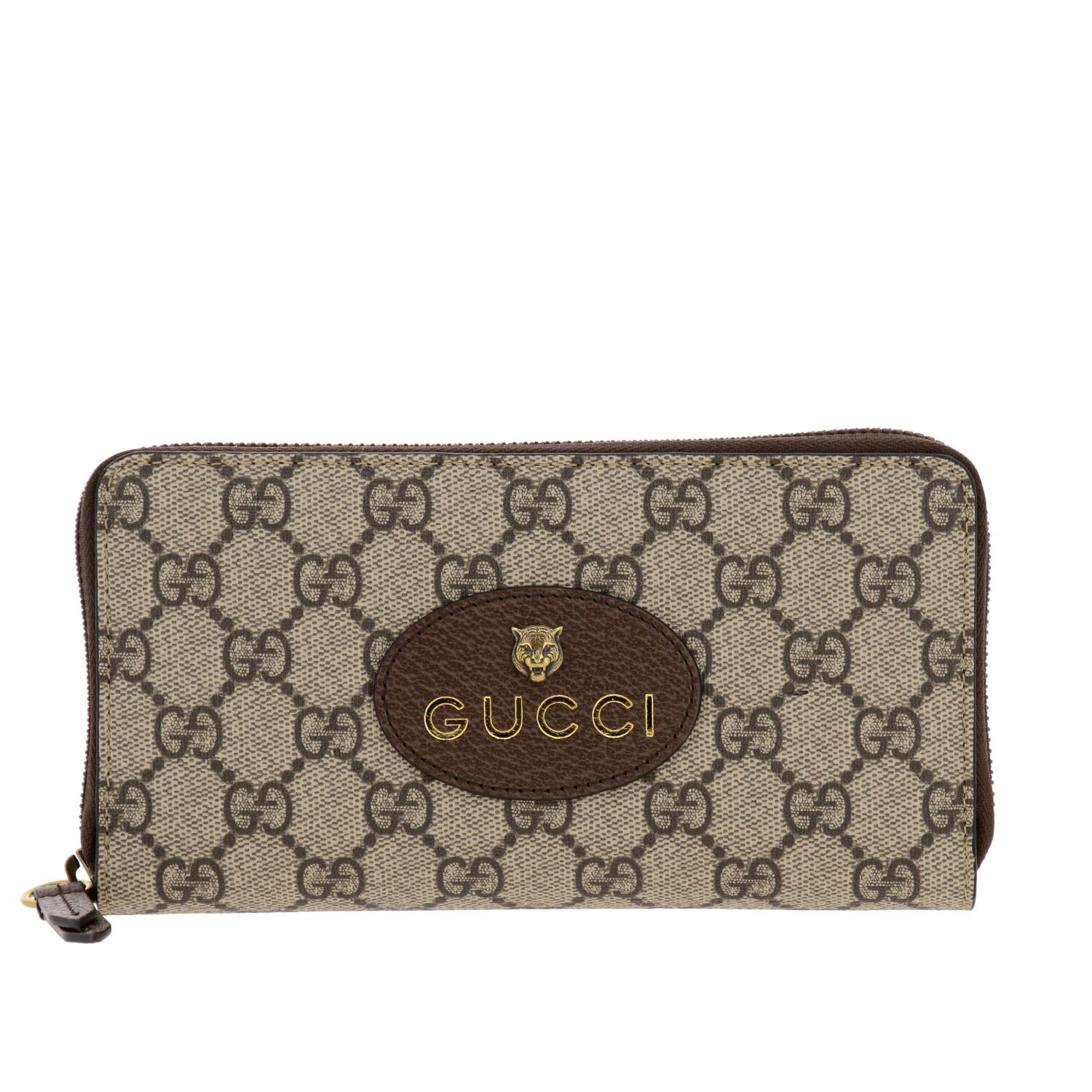 GUCCI: Neo vintage wallet in GG Supreme leather with tiger - Beige ...