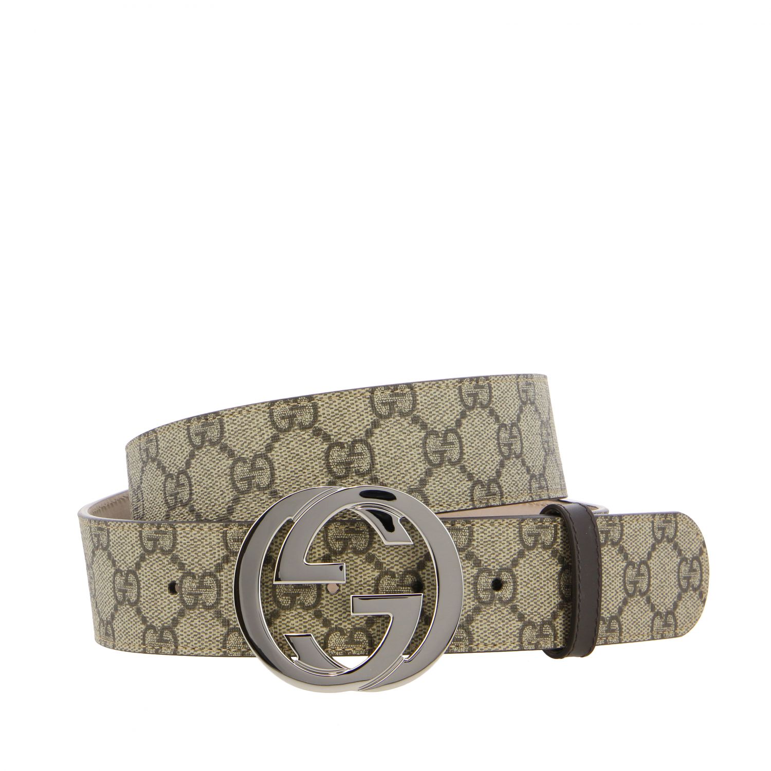 GUCCI: Cinturón con en cuero GG Supreme, Beige | Gucci 411924 KGDHN en línea en GIGLIO.COM
