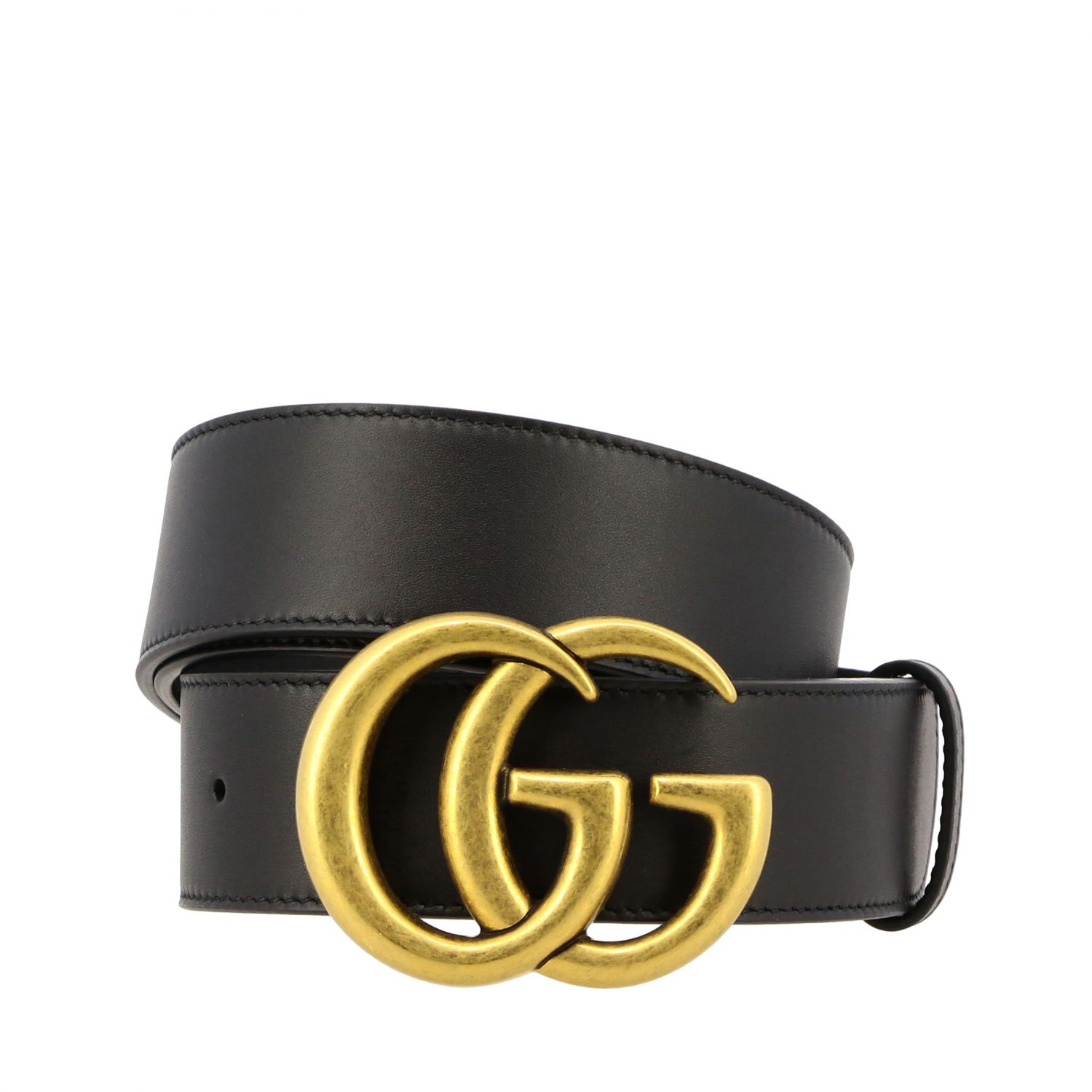 GUCCI: leather belt with GG buckle - Black | Gucci belt 397660 AP00T ...
