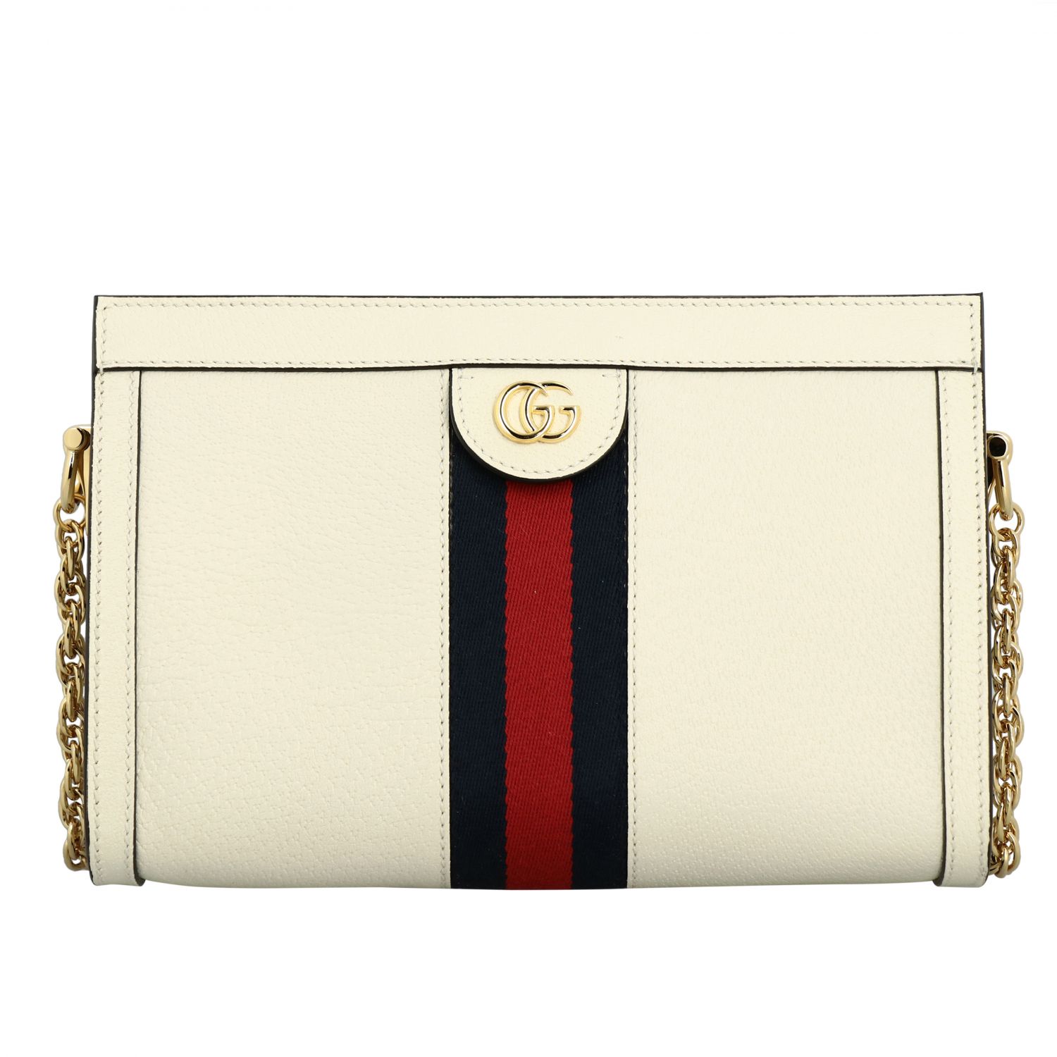 GUCCI Ophidia leather shoulder bag with web band White Gucci