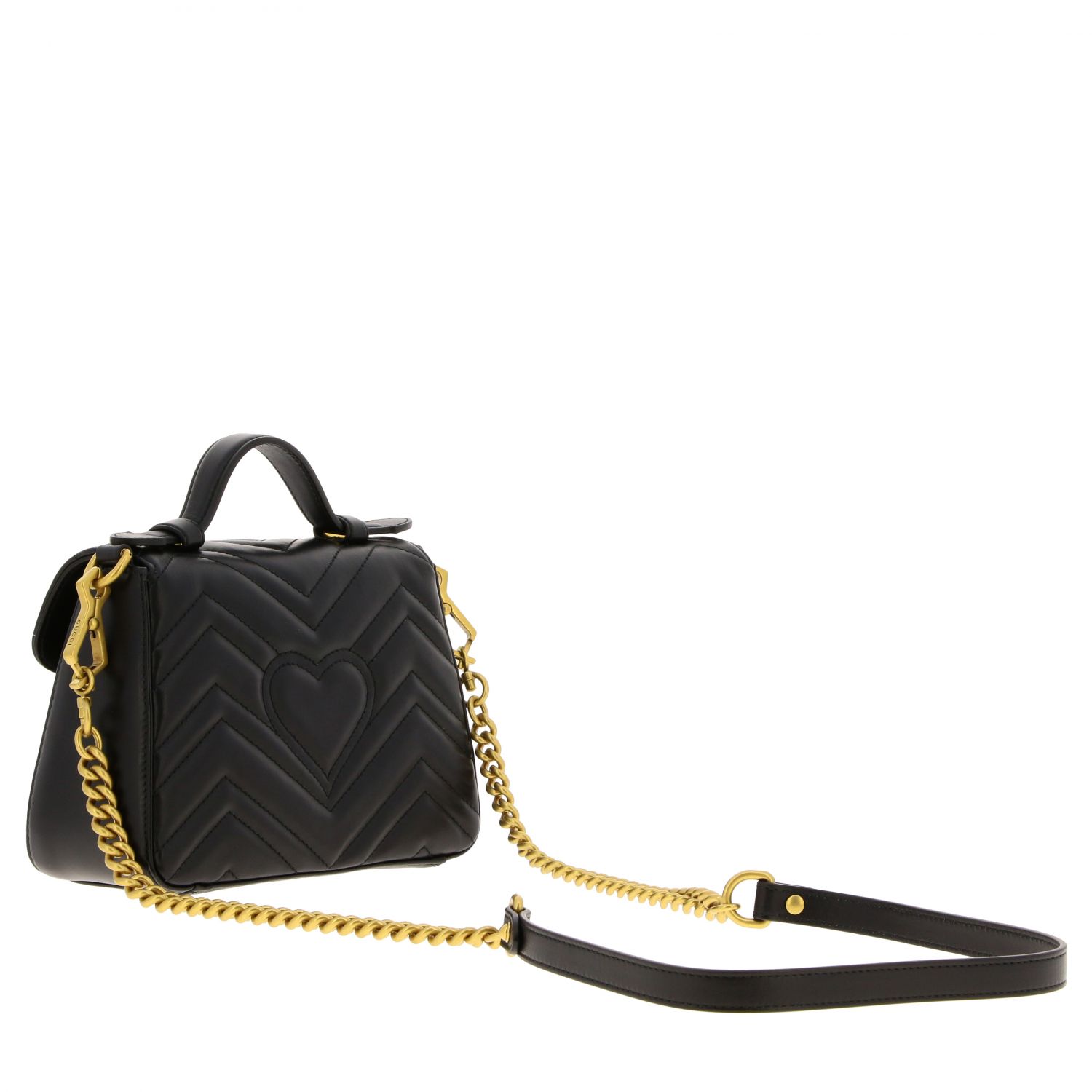 Sold at Auction: GUCCI - GG Marmont Chevron Leather Bucket Bag Mini Black /  Gold Crossbody Bag