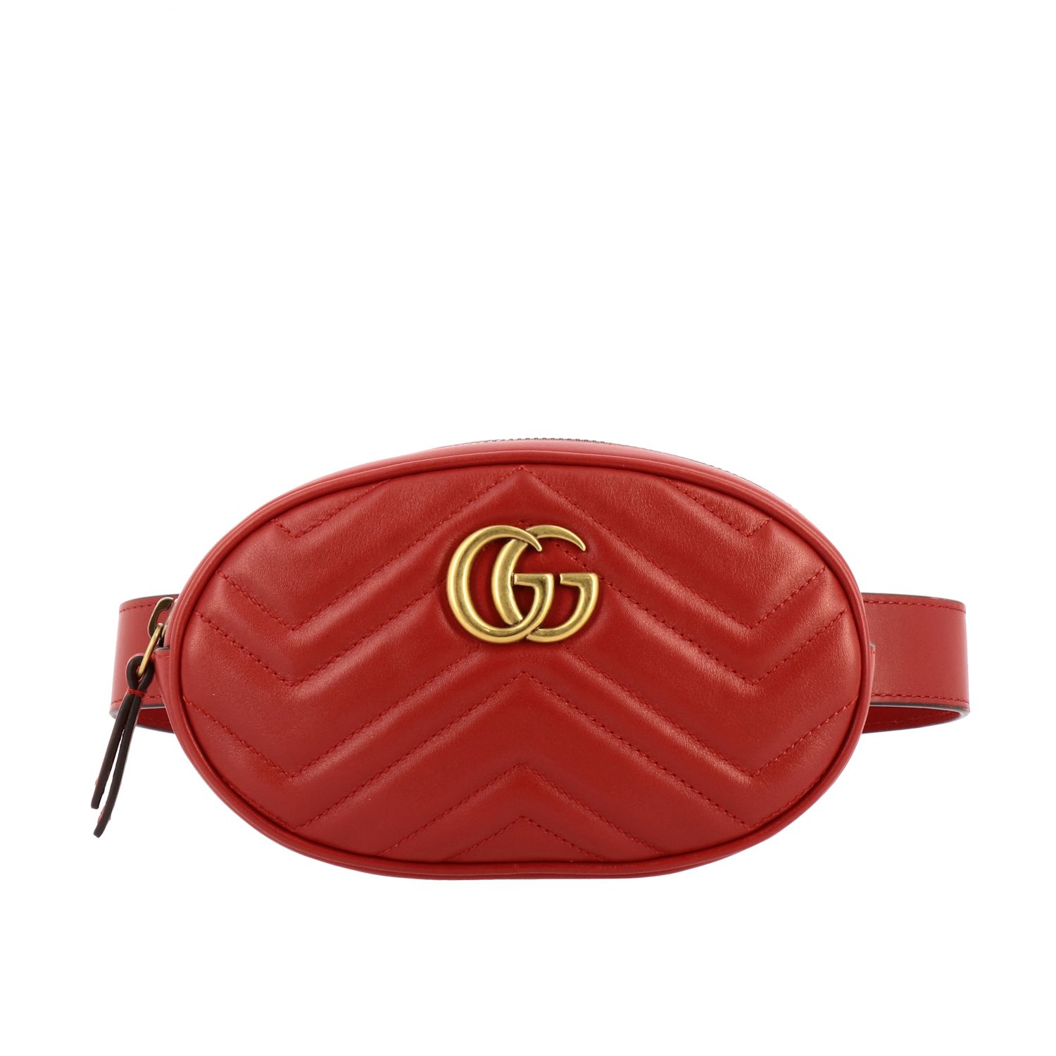 GUCCI: GG Marmont belt bag in chevron leather - Red | Gucci belt bag