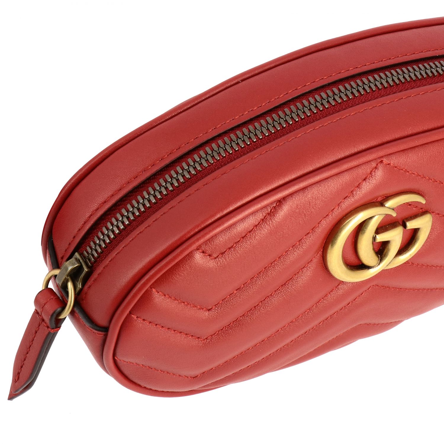 GUCCI: GG Marmont belt bag in chevron leather - Red | Belt Bag Gucci