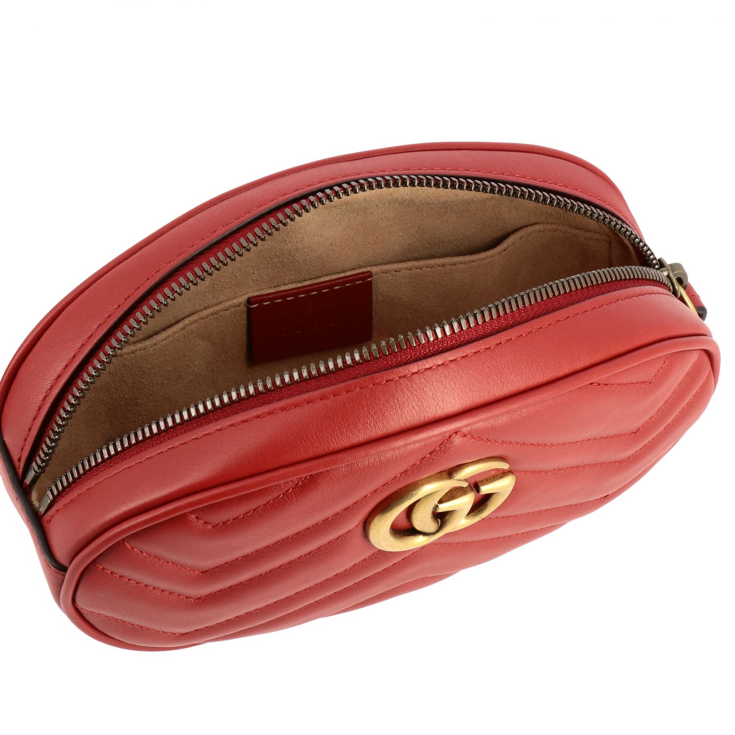 GUCCI: GG Marmont belt bag in chevron leather - Red | Belt Bag Gucci