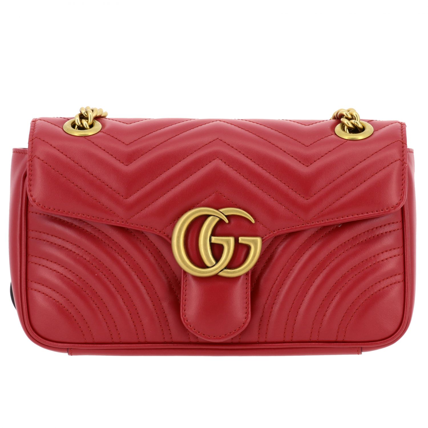 GUCCI: Marmont shoulder bag in chevron leather with monogram - Red ...