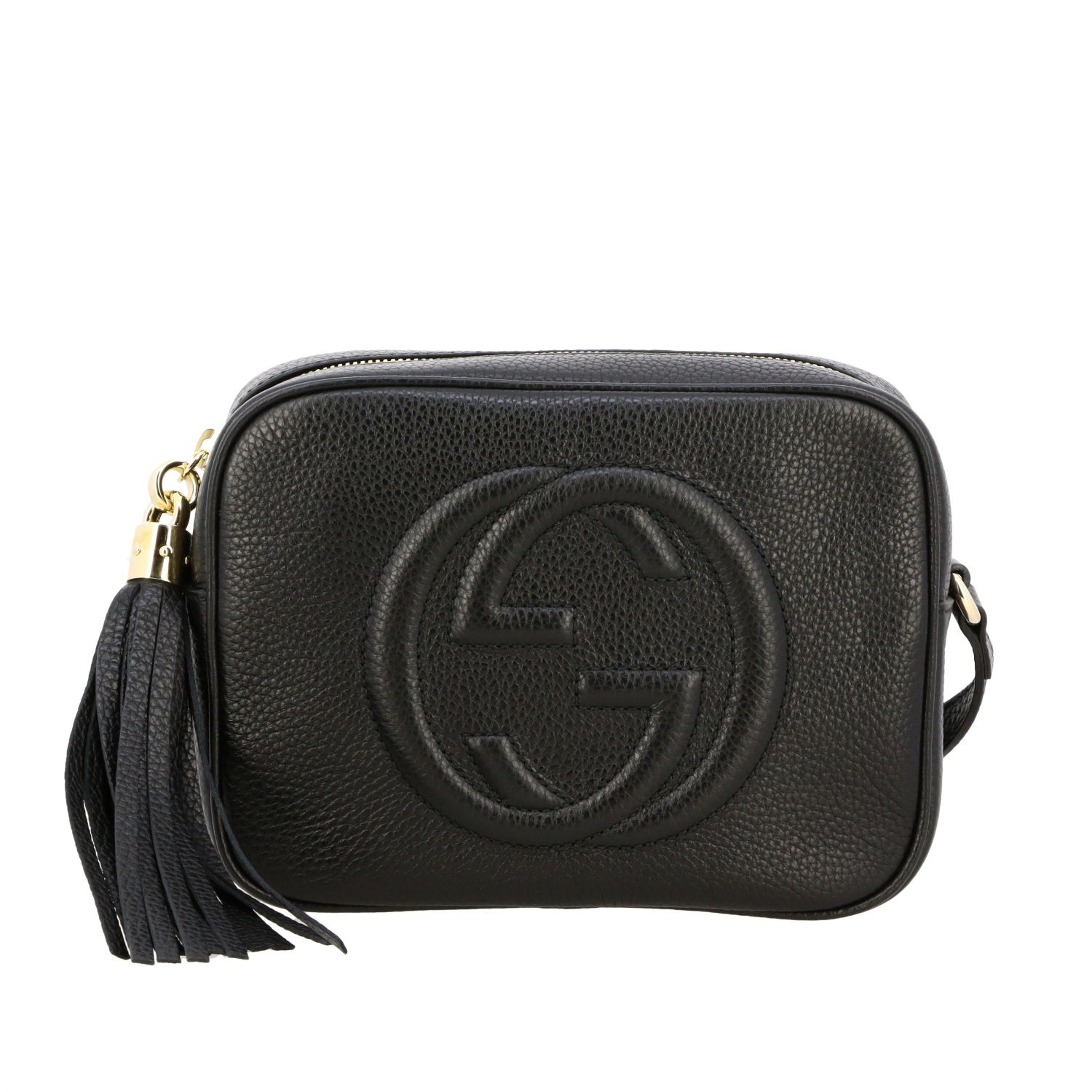 bandolera Soho de cuero con logo maxi en relieve, Negro | Mini Bolso Gucci A7M0G en línea en GIGLIO.COM