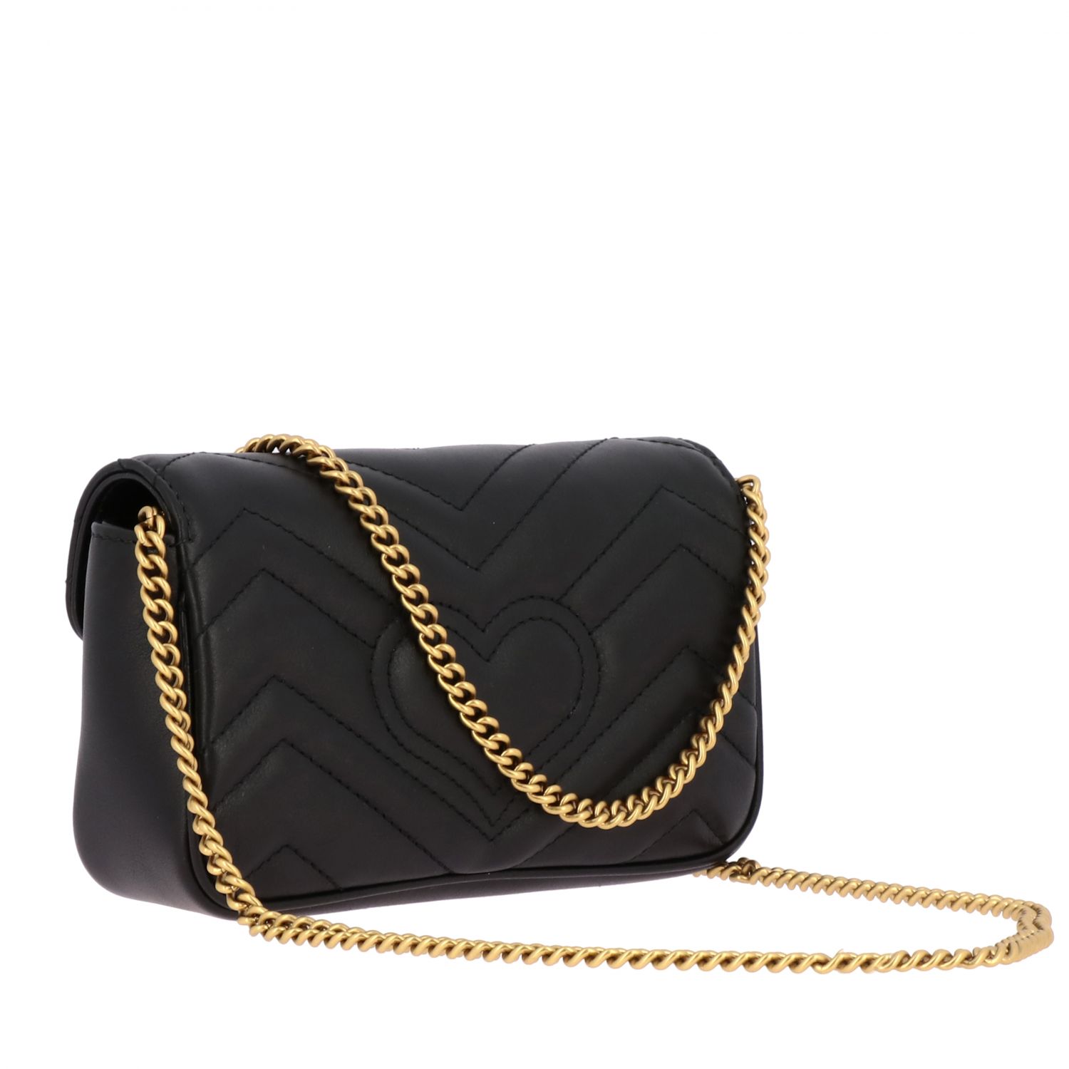 GUCCI: Marmont shoulder bag in chevron leather with monogram - Black ...