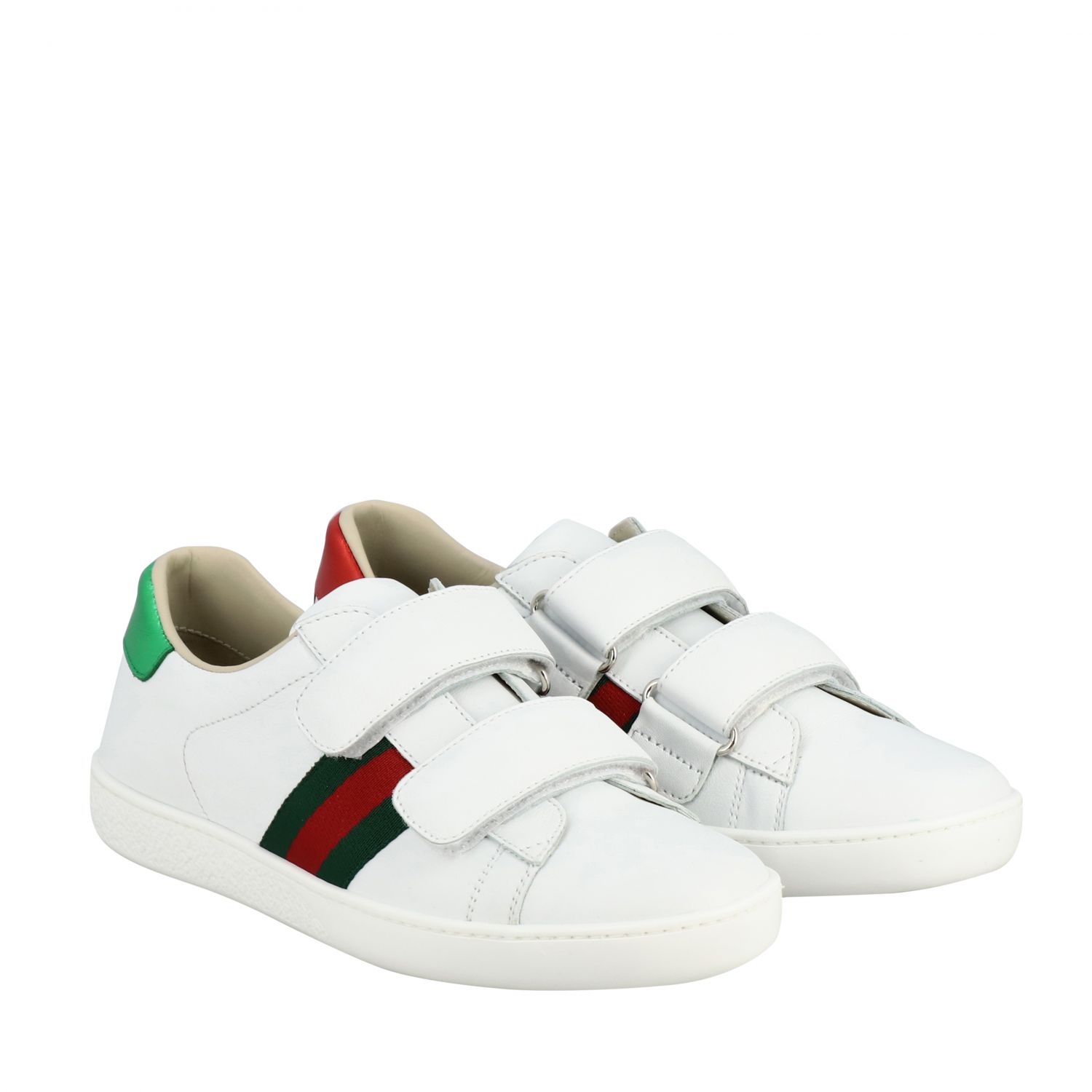 Gucci New Ace sneakers in leather with Web bands | Shoes Gucci Kids ...