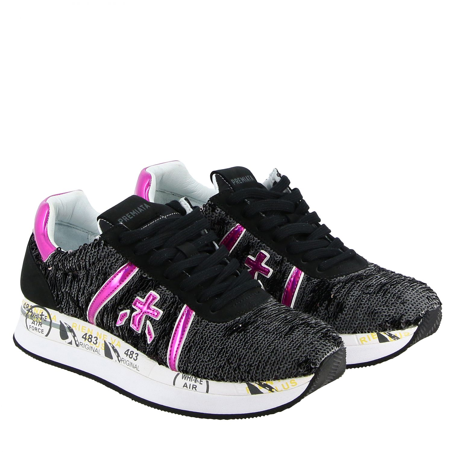 Premiata Outlet: Conny sneakers in suede and writable sequins with logo ...