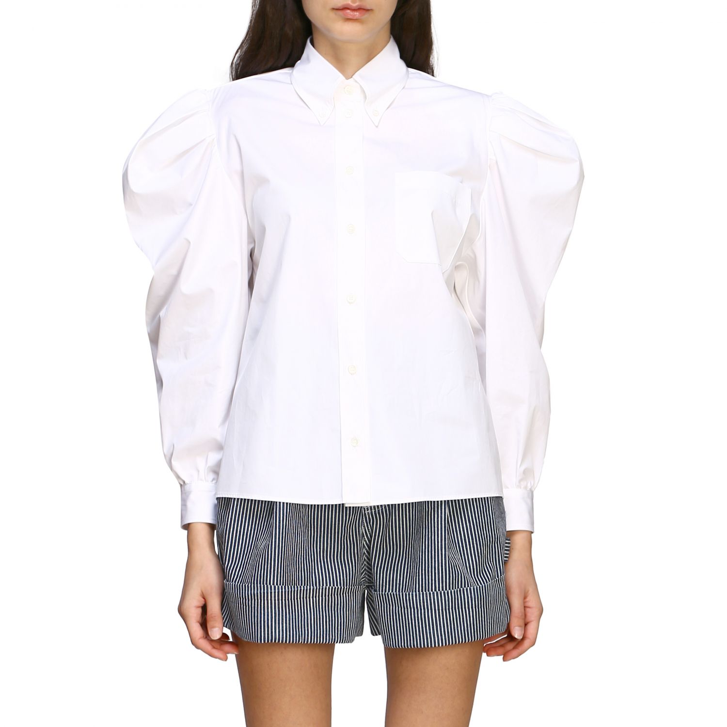 衬衫 Miu Miu: Miu Miu 宽袖府绸衬衫 白色 1