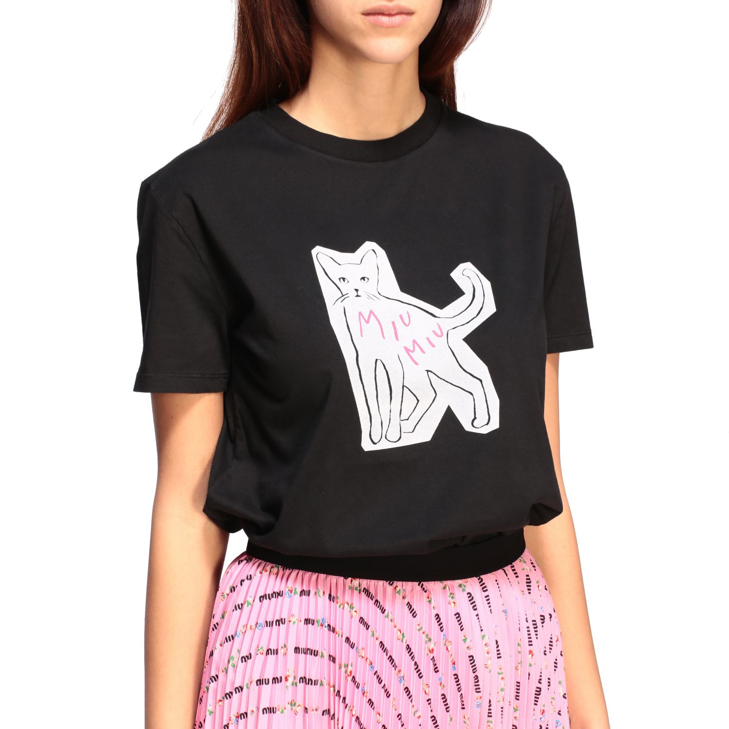 MIU MIU: short-sleeved t-shirt with cat | T-Shirt Miu Miu Women Black ...