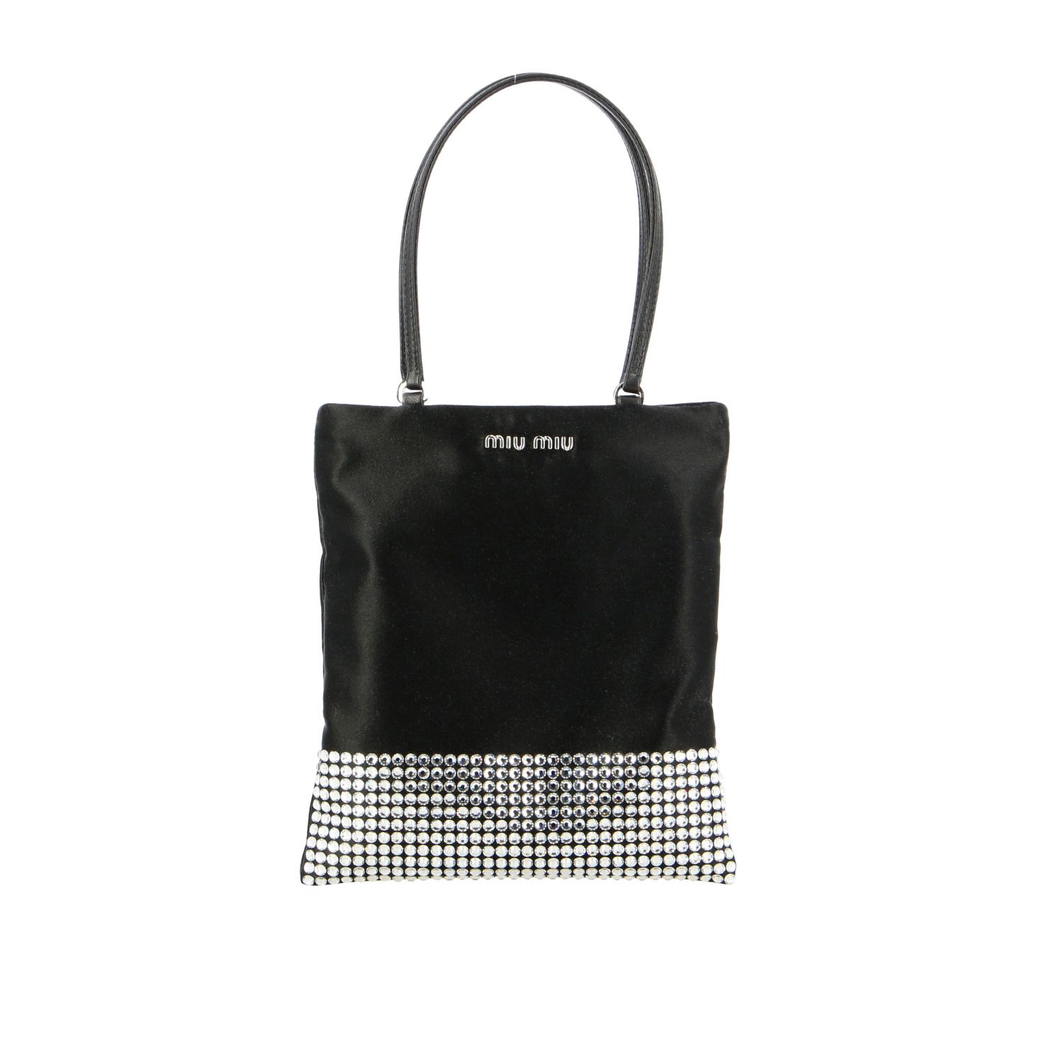 MIU MIU mini bag in satin with rhinestones and jewel shoulder strap