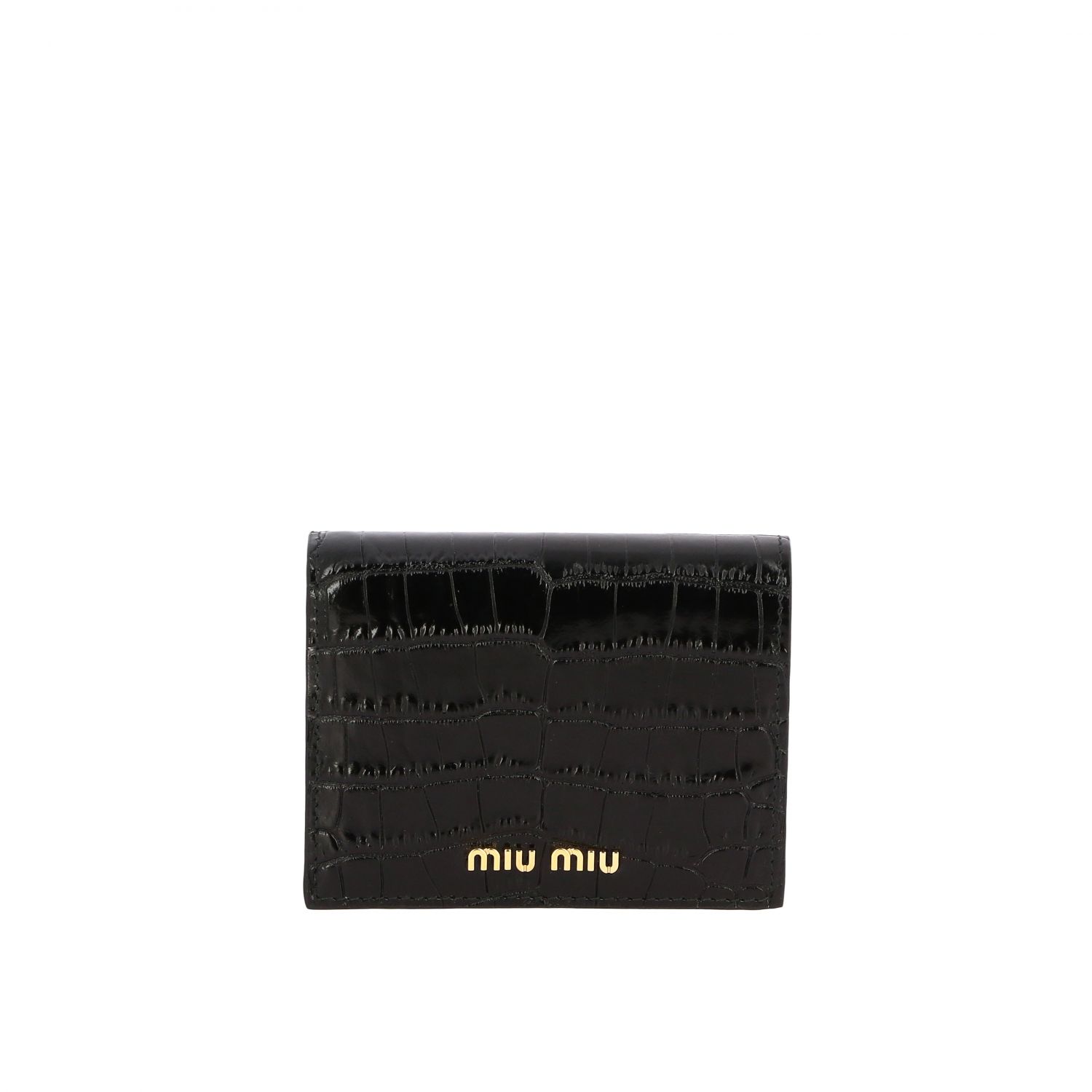 Geldbeutel Miu Miu: Kleines Miu Miu Portemonnaie aus Leder mit Kroko Druck schwarz 1