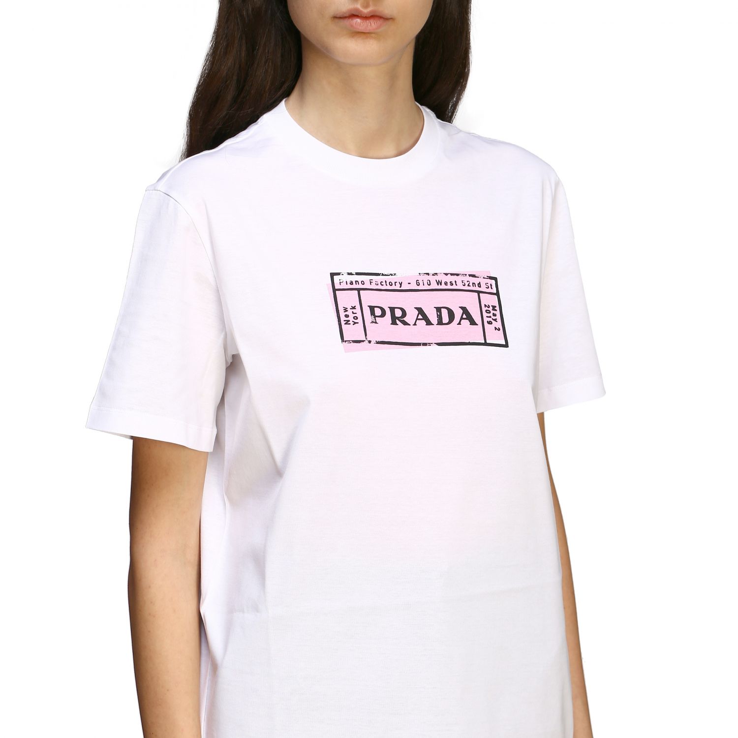 PRADA: T-shirt con stampa frontale | T-Shirt Prada Donna Bianco | T