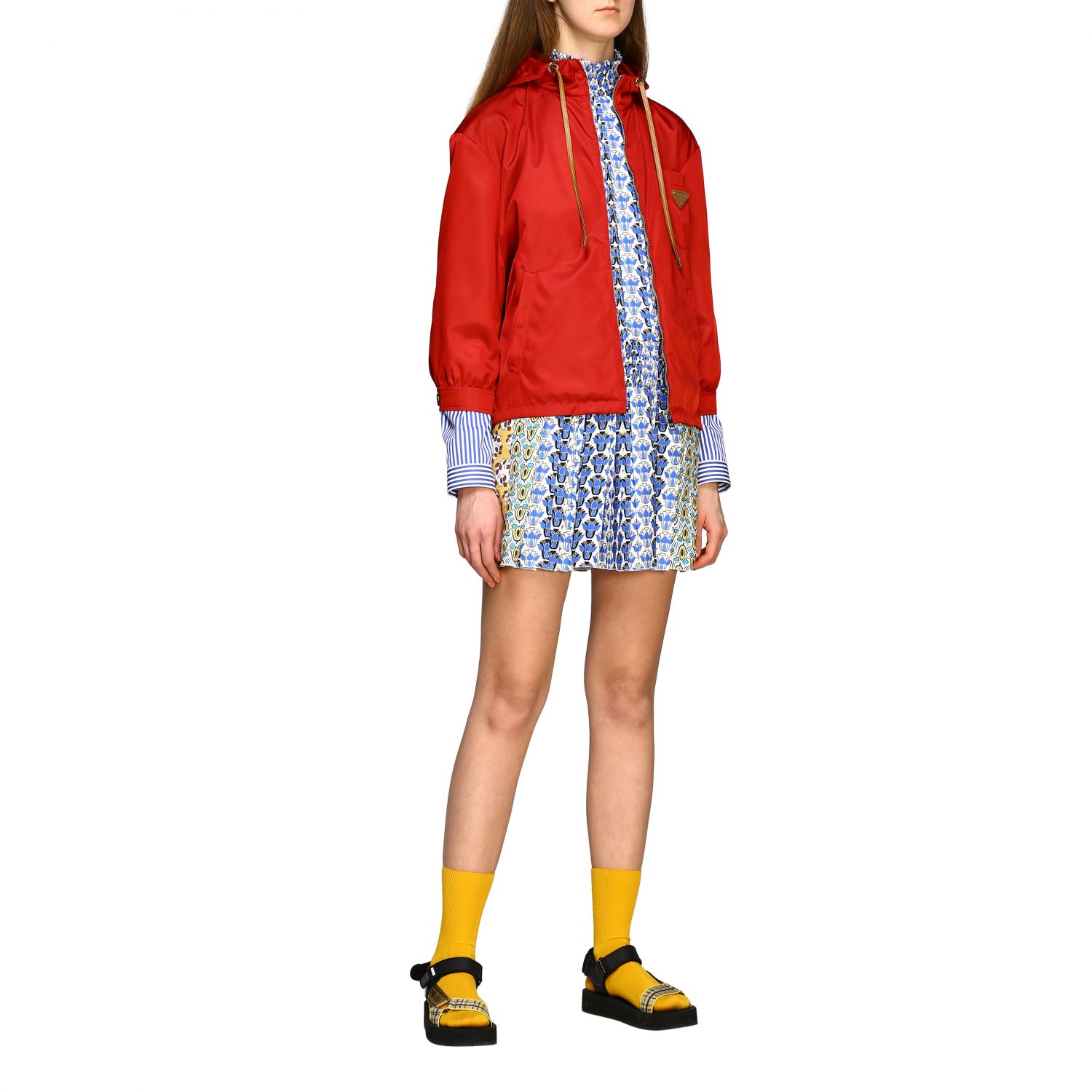 Veste Prada: Veste Prada en gabardine de nylon avec capuche et logo rouge 2