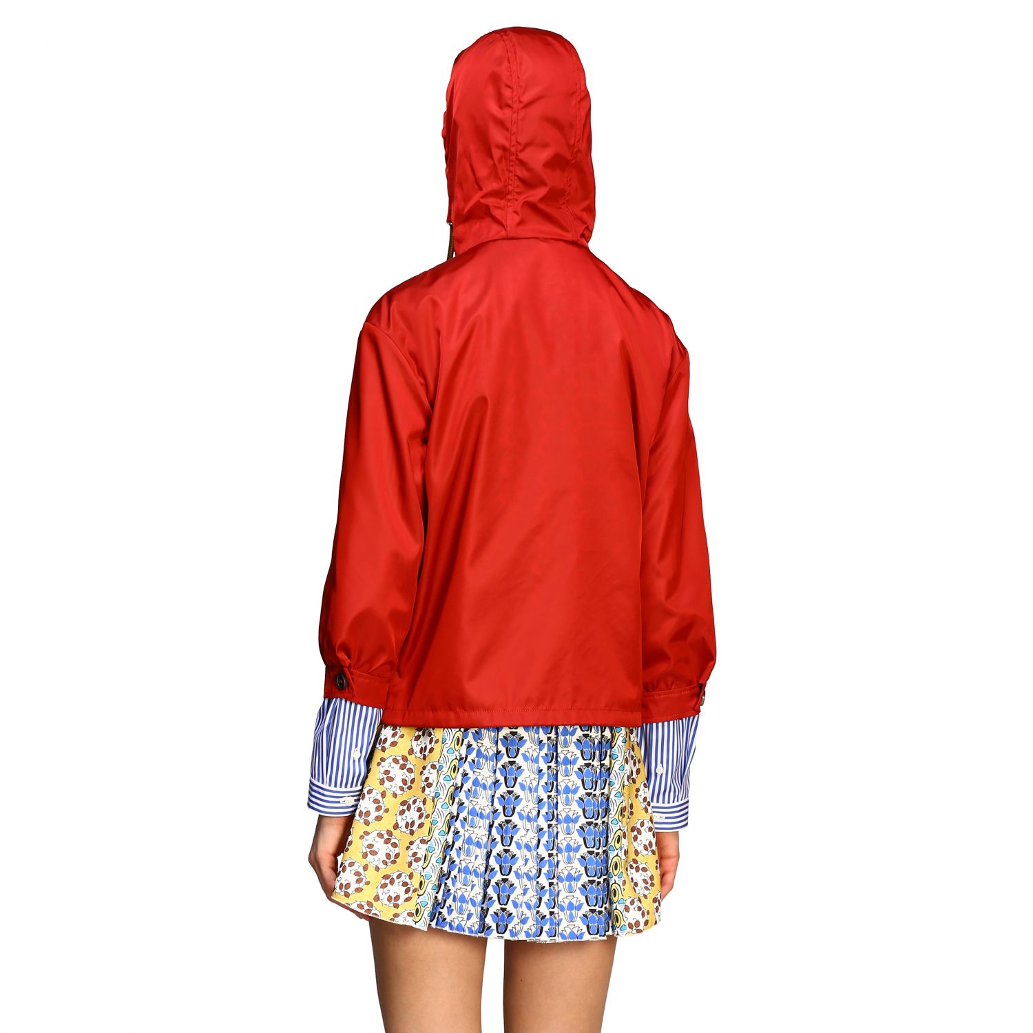 Veste Prada: Veste Prada en gabardine de nylon avec capuche et logo rouge 3