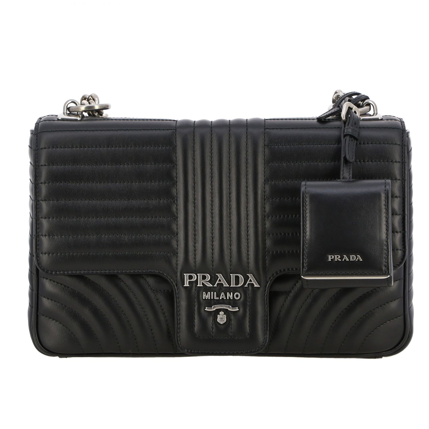 PRADA: Diagramme shoulder bag in matelassé leather - Black | Prada shoulder  bag 1BD135 COX 2D91 online on 
